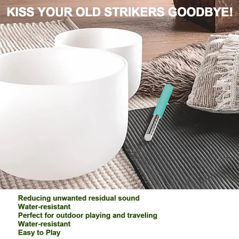 Singing Bowl Mallet Clear Acrylic Base Rubber Striker Mallet For Playing Quartz Crystal Singing Bowl With Bundle Pocket (Green)