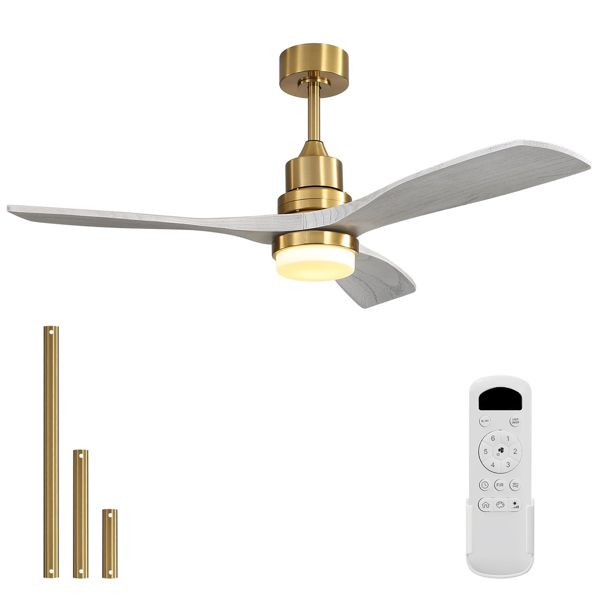 Sofucor 52 Inch Ceiling Fan With Light And Remote   3 Solid Wood Blades, Quiet Dc Motor, 6 Speeds 5000Cfm, Dimmable Tri Color Le