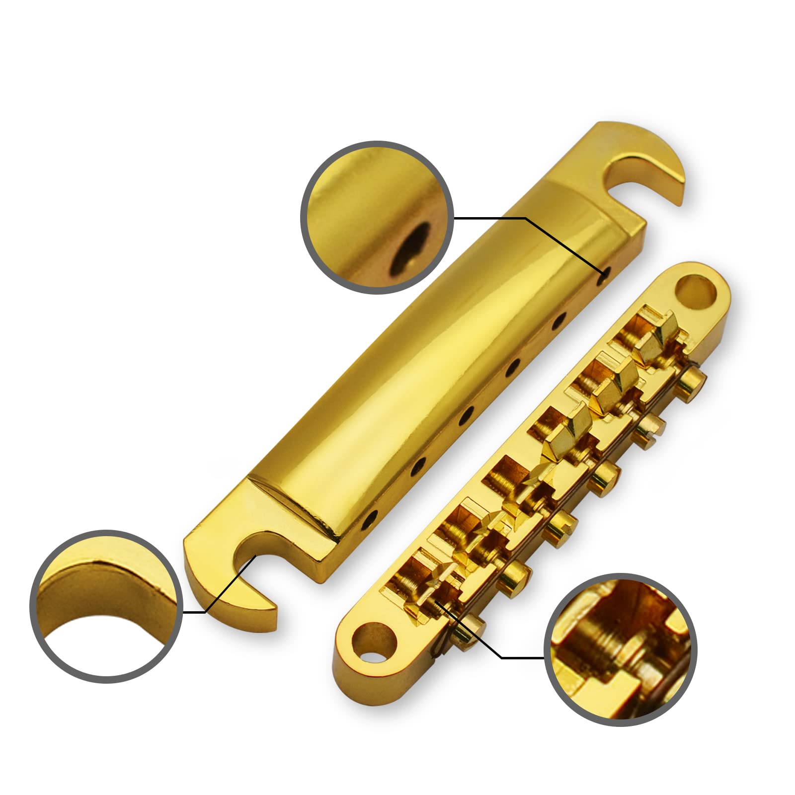 Saphue A Set Of String Saddle Tune O Matic Bridge And Tailpiece With Studs For Gb Lp Style Electric Guitar (Gold)