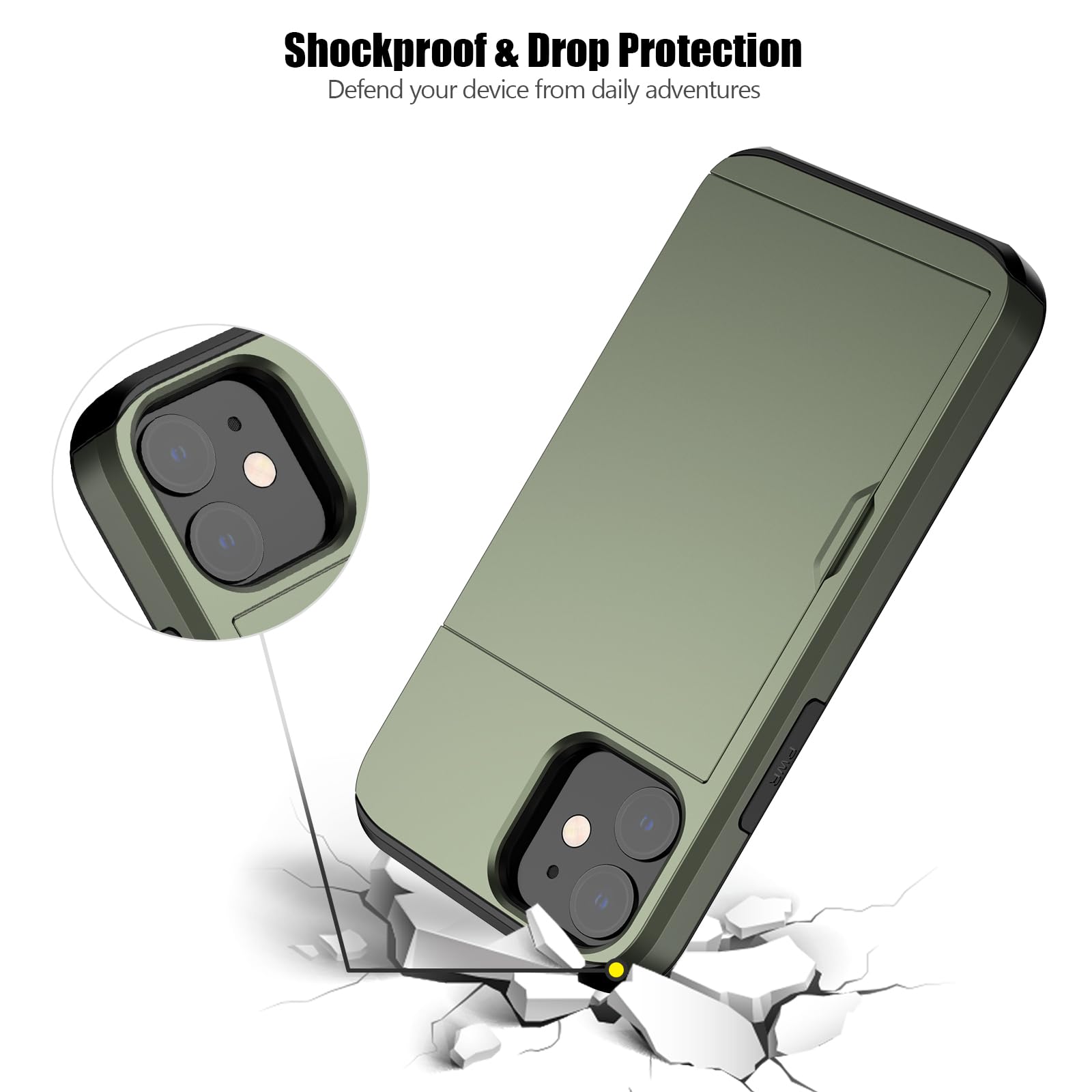 Nvollnoe For Iphone 12 Mini Case With Card Holder Heavy Duty Protective Dual Layer Shockproof Hidden Card Slot Slim Wallet Case