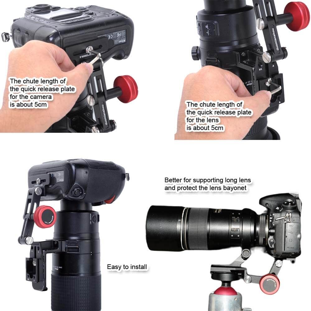Ishoot Foldable Long Focus Lens Support, Portable Telephoto Lens Bracket, Zoom Lens Stand, 2 In1 Camera Quick Release Plate Comp