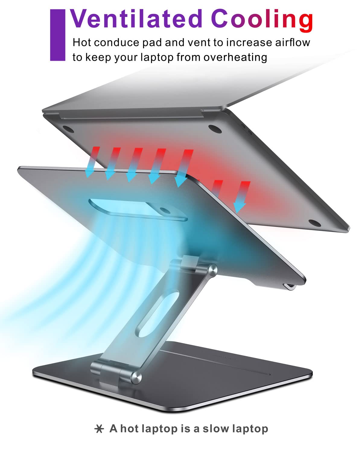 Brocoon Adjustable Macbook Stand For Desk, Ergonomic Aluminum Laptop Riser With Heat Vent, Compatible For 10 17'' Laptops