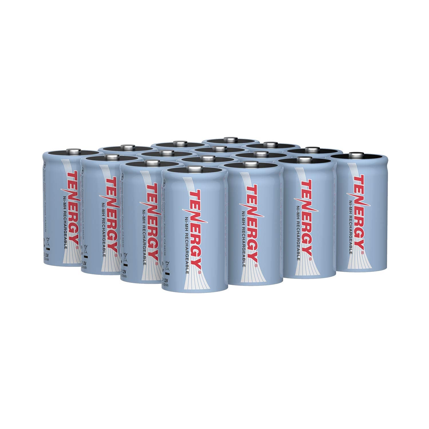 Tenergy 10000mAh NiMH D Battery, Rechargeable High Capacity D Size Battery, High Drain D Cell Batteries for Flashlight, 16-Pack 
