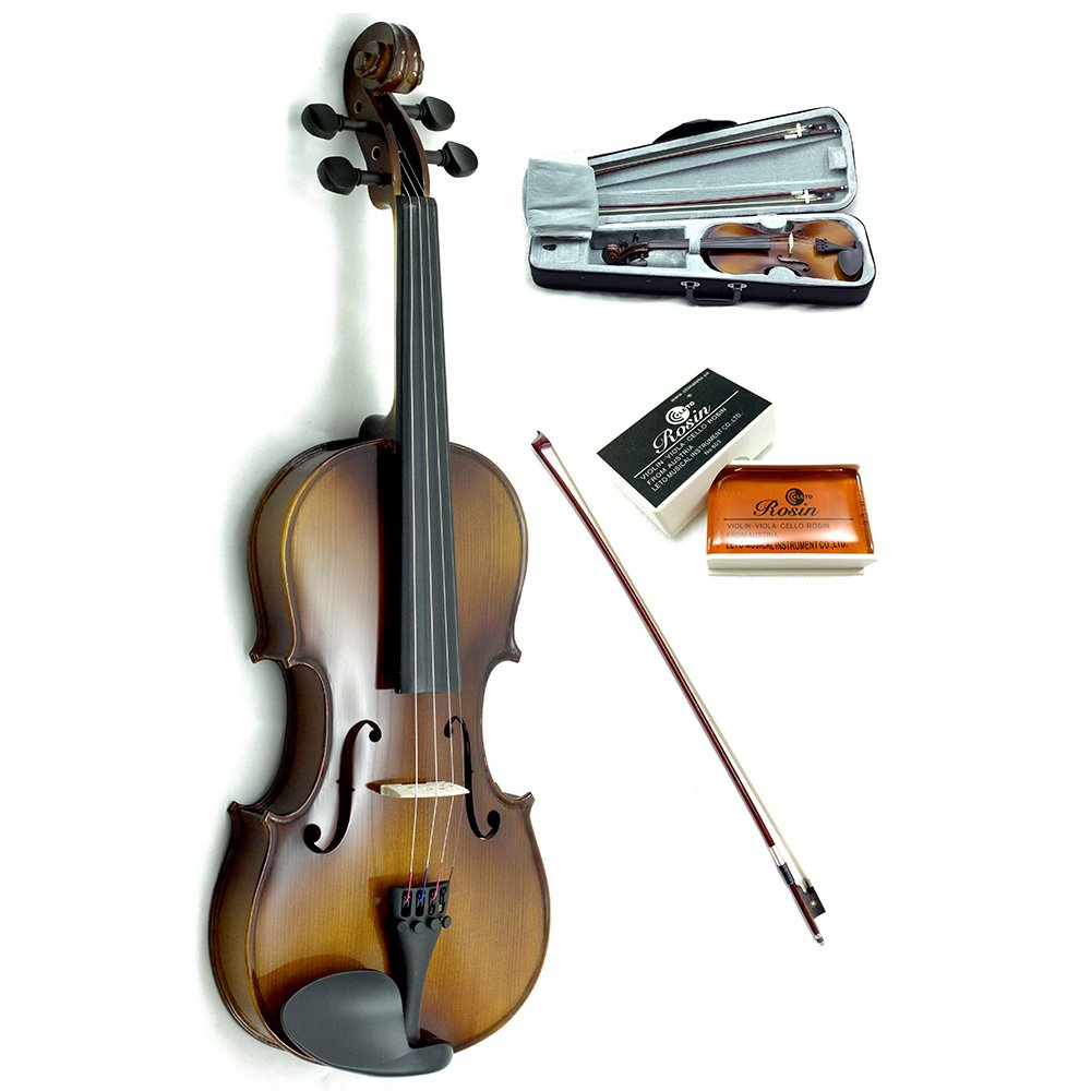 Sky Solid Wood 1/16 Size Kid Violin With High Quality Lightweight Case, Brazilwood Bow And Rosin Natural Brown Color