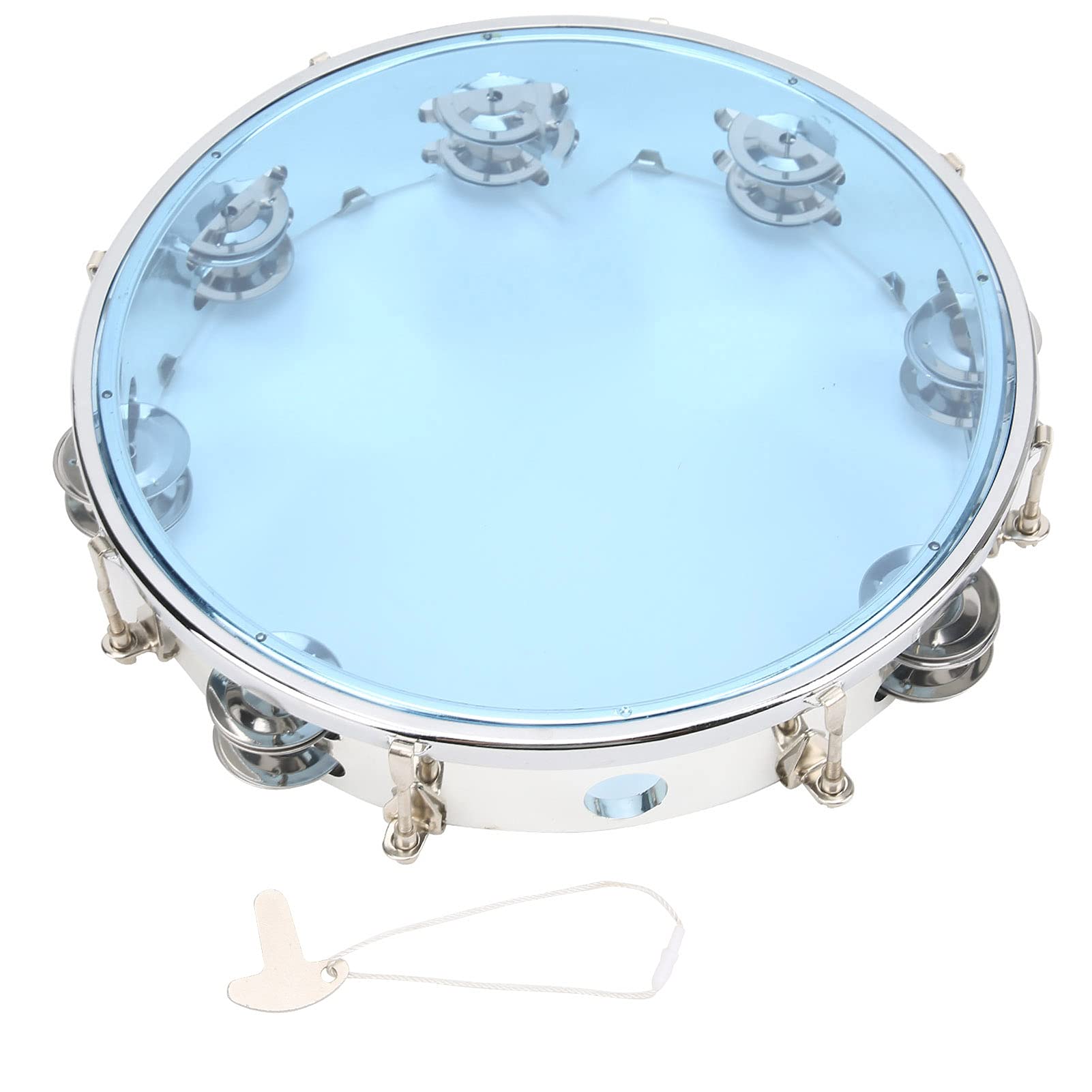 Handheld Tambourine Musical Instrument, Tambourine Adjustable Double Row 10in Percussion Jingles Instrument for Party(Blue)