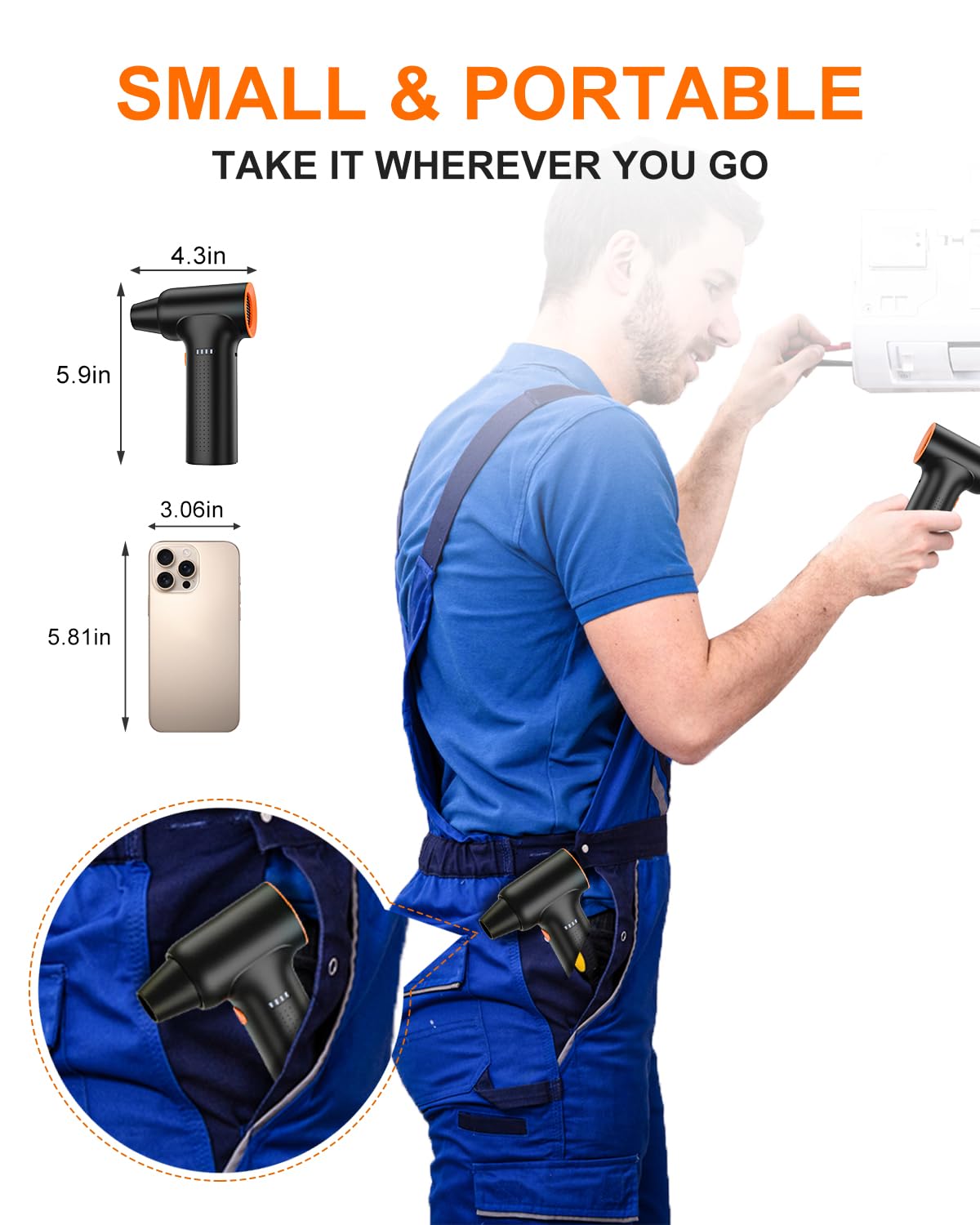 Yeahco Compressed Air Duster - High Speed 300000Rpm Electric Air Duster,120M/S 3 Gear 10000Mah Rechargeable Cordless Air Blower