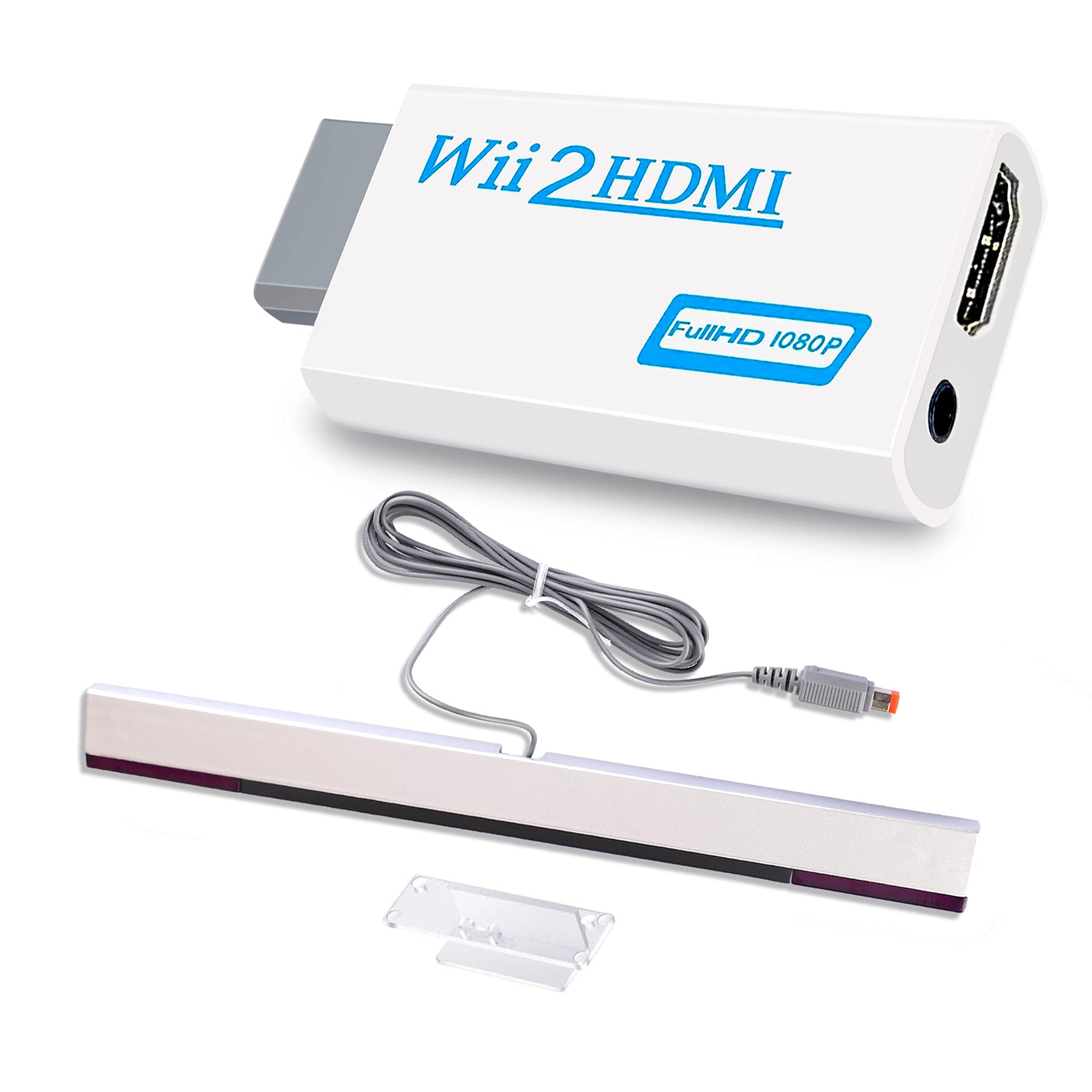 Xahpower 2 In 1 Accessories Bundle Kits For Wii, Wired Infrared Ray Sensor Bar And Wii To Hdmi Converter Compatible With Nintend