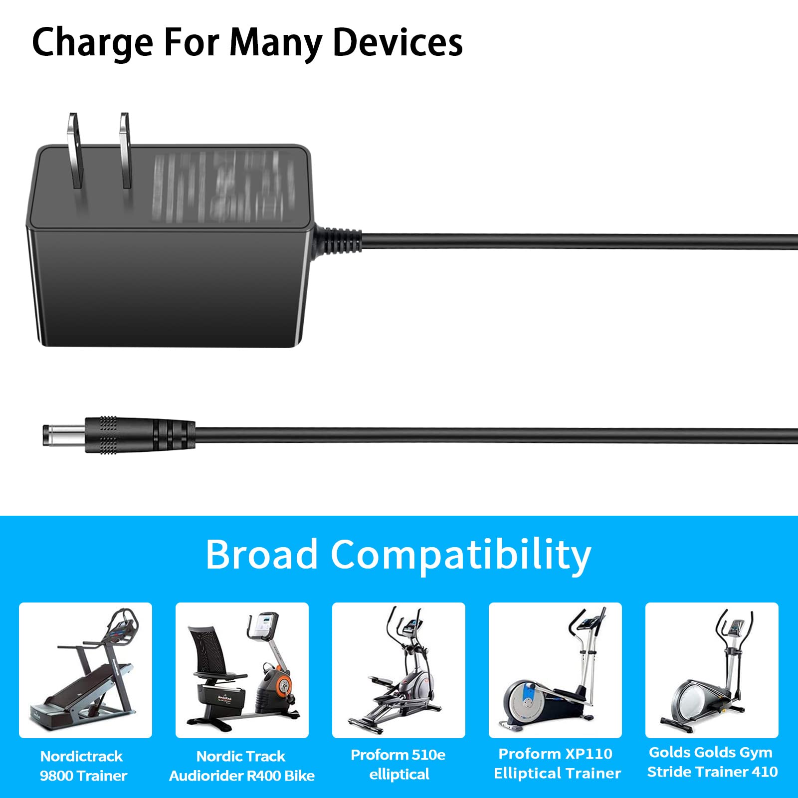 6V 2A Power Supply Cord Charger For Proform Elliptical Bike 6.0 Ce 7.0 Re 850 510E 480 490 500 600 Le, 390 395 475 510 Ex, 400 700, Nordictrack Gx 2.7 Act Cardio Cross Trainer Elliptical Bike.