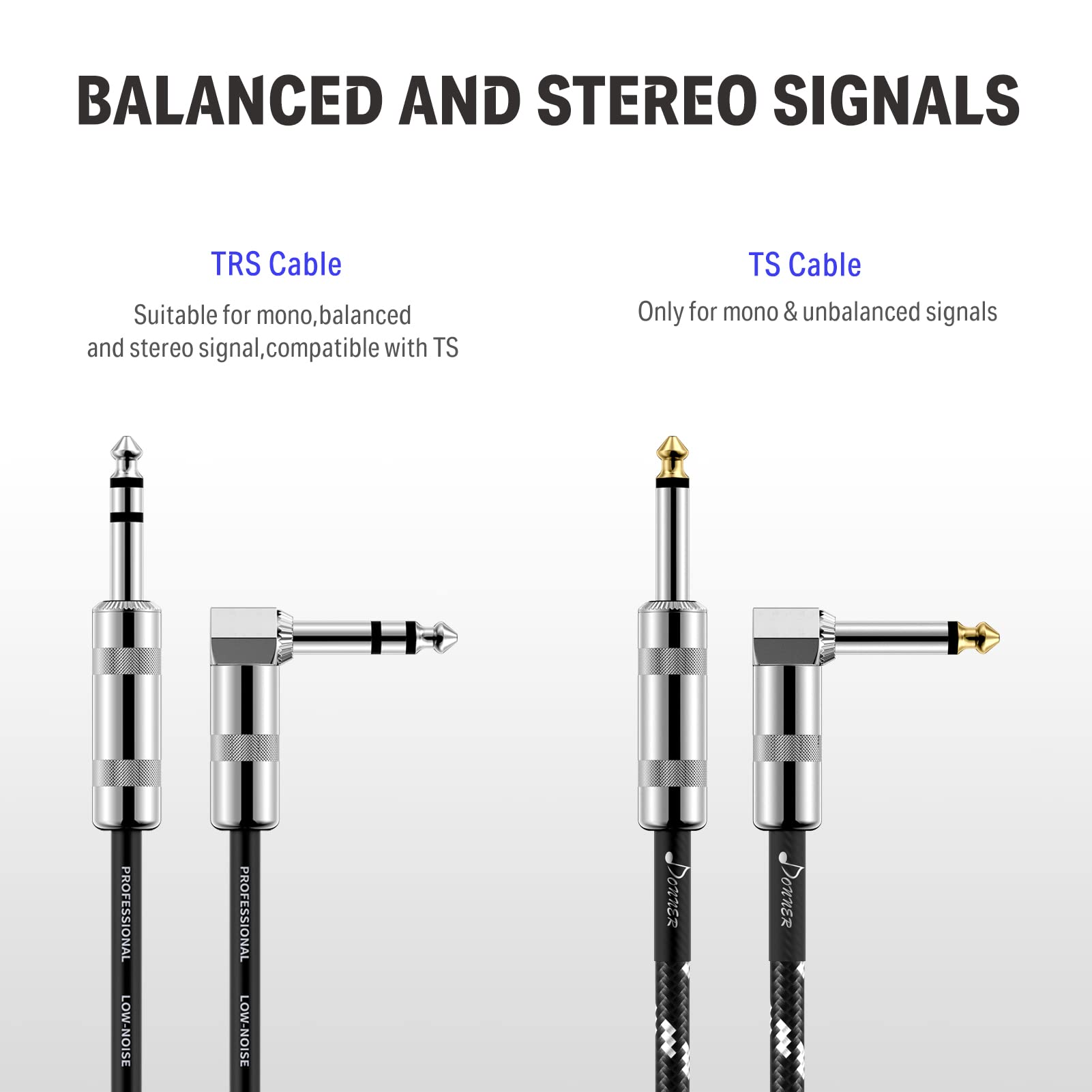Donner Trs Cable 6 Ft, Balanced Stereo Audio Patch Cable   Sturdy No Hum 1/4    Male Right Angle To 1/4    Trs Male Straight Cor