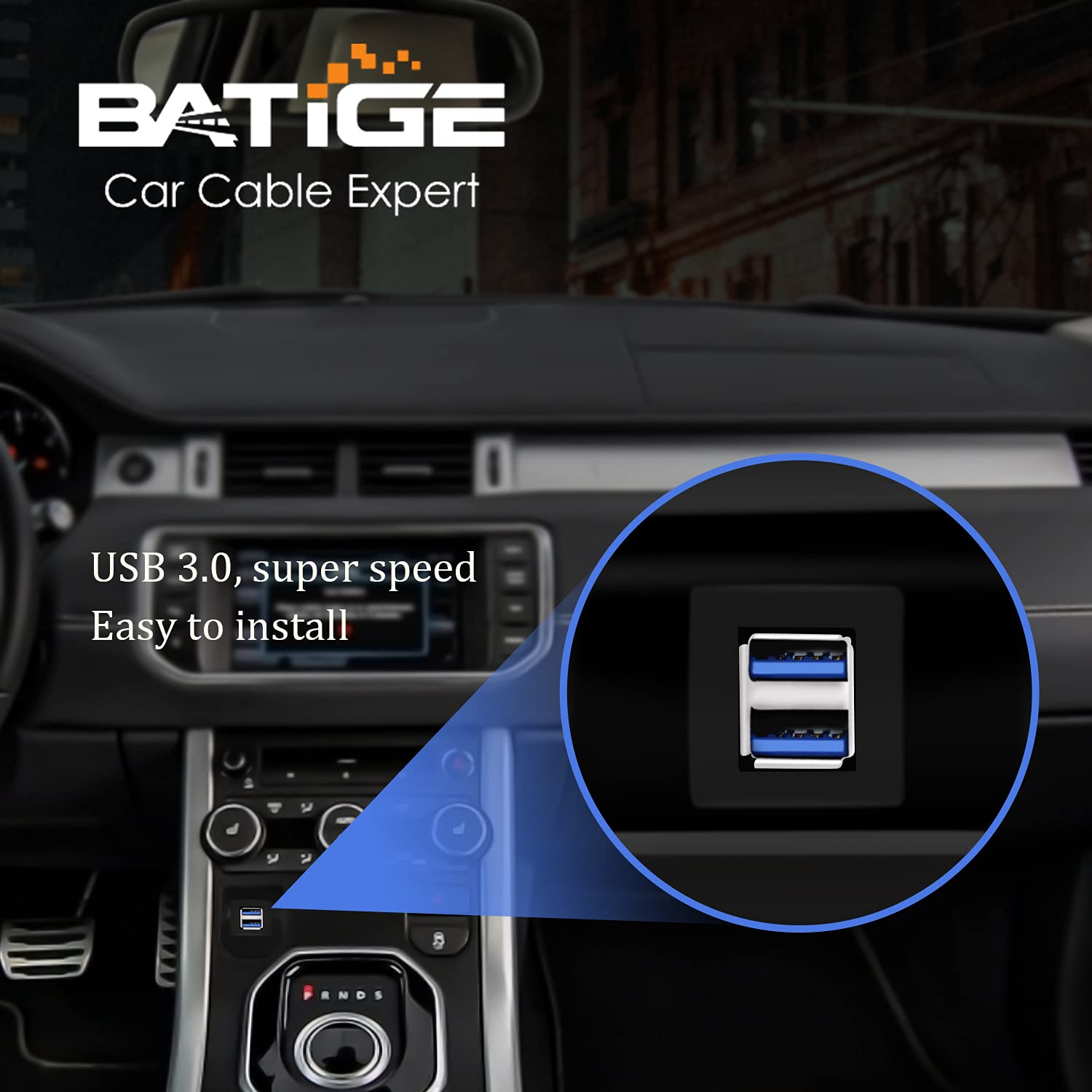 Batige Dual Ports Square Usb 3.0 Panel Flush Mount Extension Cable With Buckle For Car Truck Boat Motorcycle Dashboard 1Ft