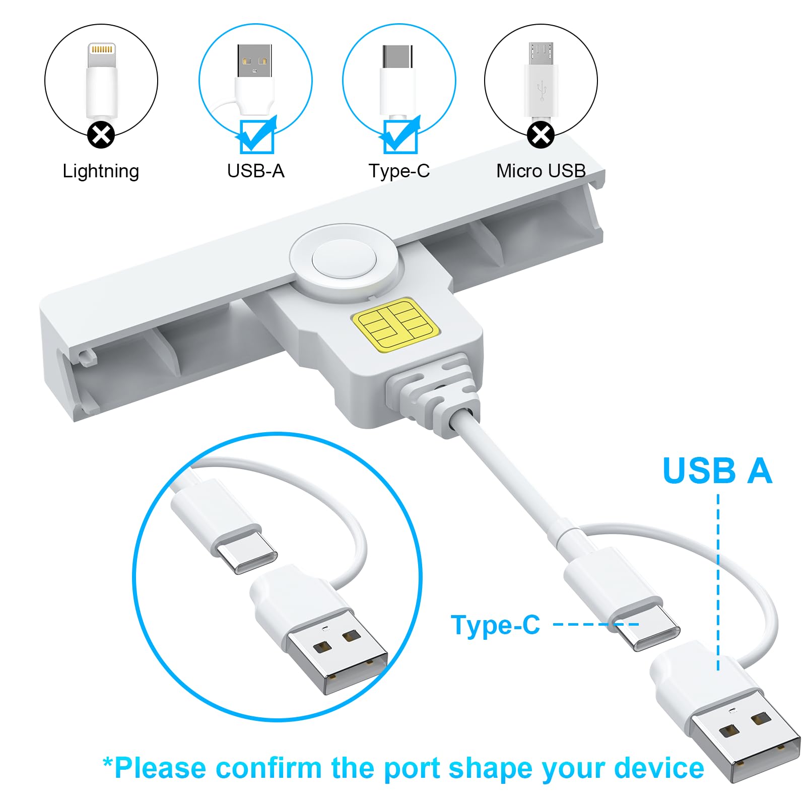 Cac Card Reader 2 In 1 Usb/Usb C Dual Connector, Dod Military Usb Common Access Cac Reader Type C Usb Smart Card Reader Compatible With Windows, Mac Os Mini Fold Plug And Play