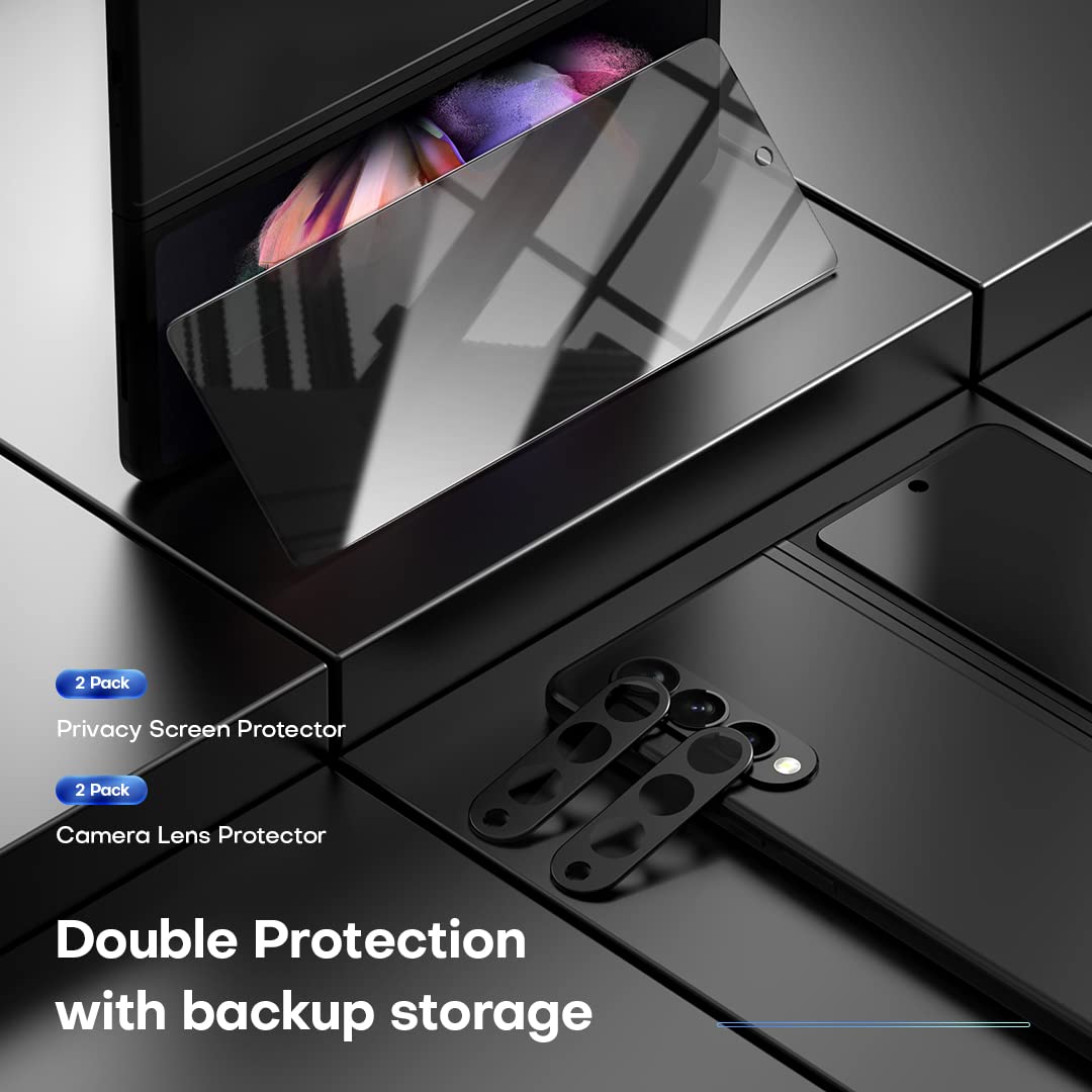 Tocol [2+2 Pack] Designed For Samsung Galaxy Z Fold 3 5G   2 Pack Front Privacy Tempered Glass Screen Protector + 2 Pack Camera