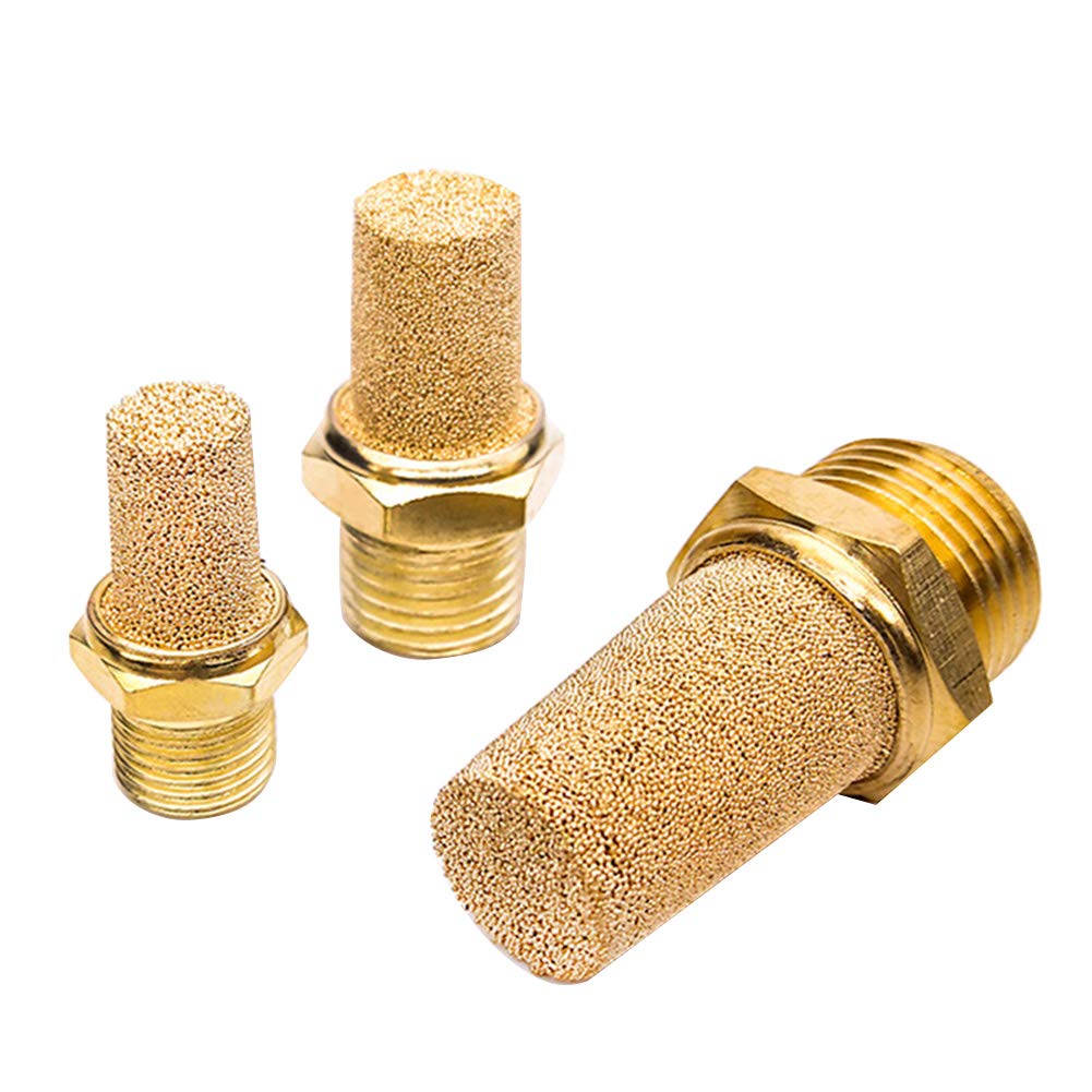 Beduan 3 Pcs Pneumatic Brass Exhaust Muffler Filter, 1/8'' Male Thread Hex Sintered Silencer Air Line Fitting