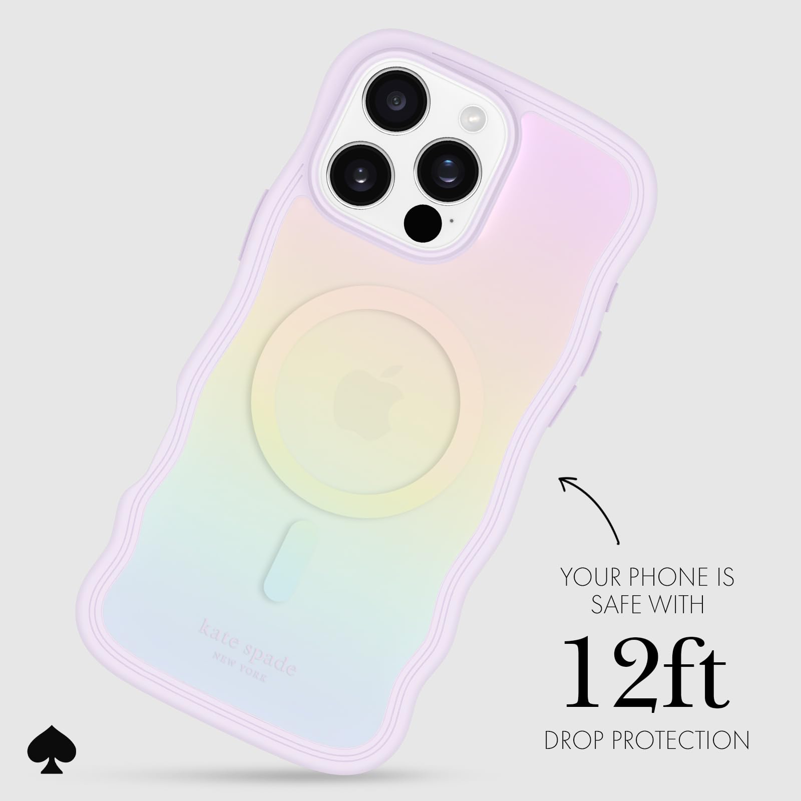 Kate Spade New York Iphone 16 Pro Max Case   Compatible With Magsafe   Designer Phone Case   Wavy Opal Iridescent