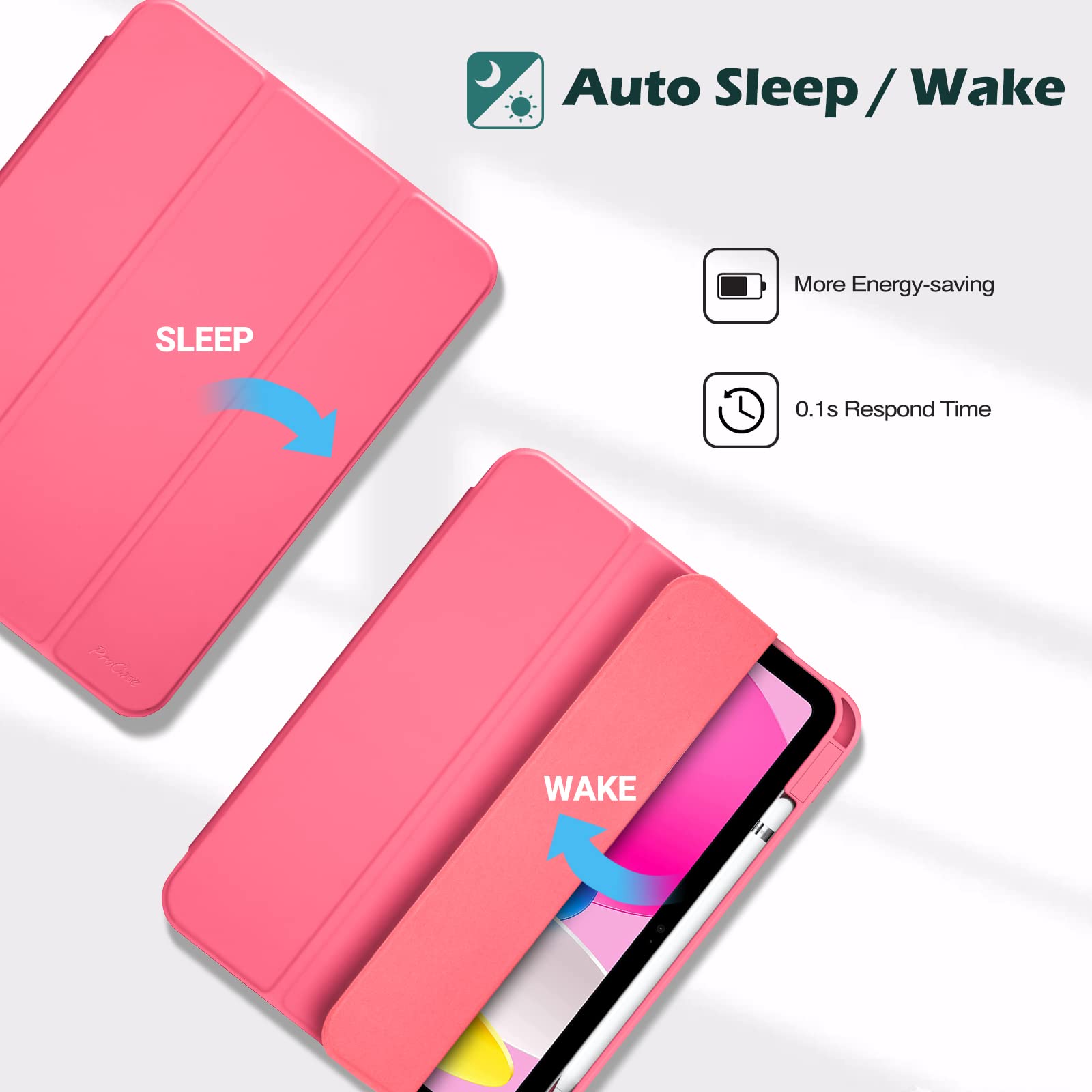 Procase For Ipad (A16) 11Th Generation 11 Inch 2025/10Th Generation 10.9 Inch 2022 Case With Pencil Holder, Hybrid Ipad 11 10 Case With Clear Back, Supports Auto Wake/Sleep  Pink