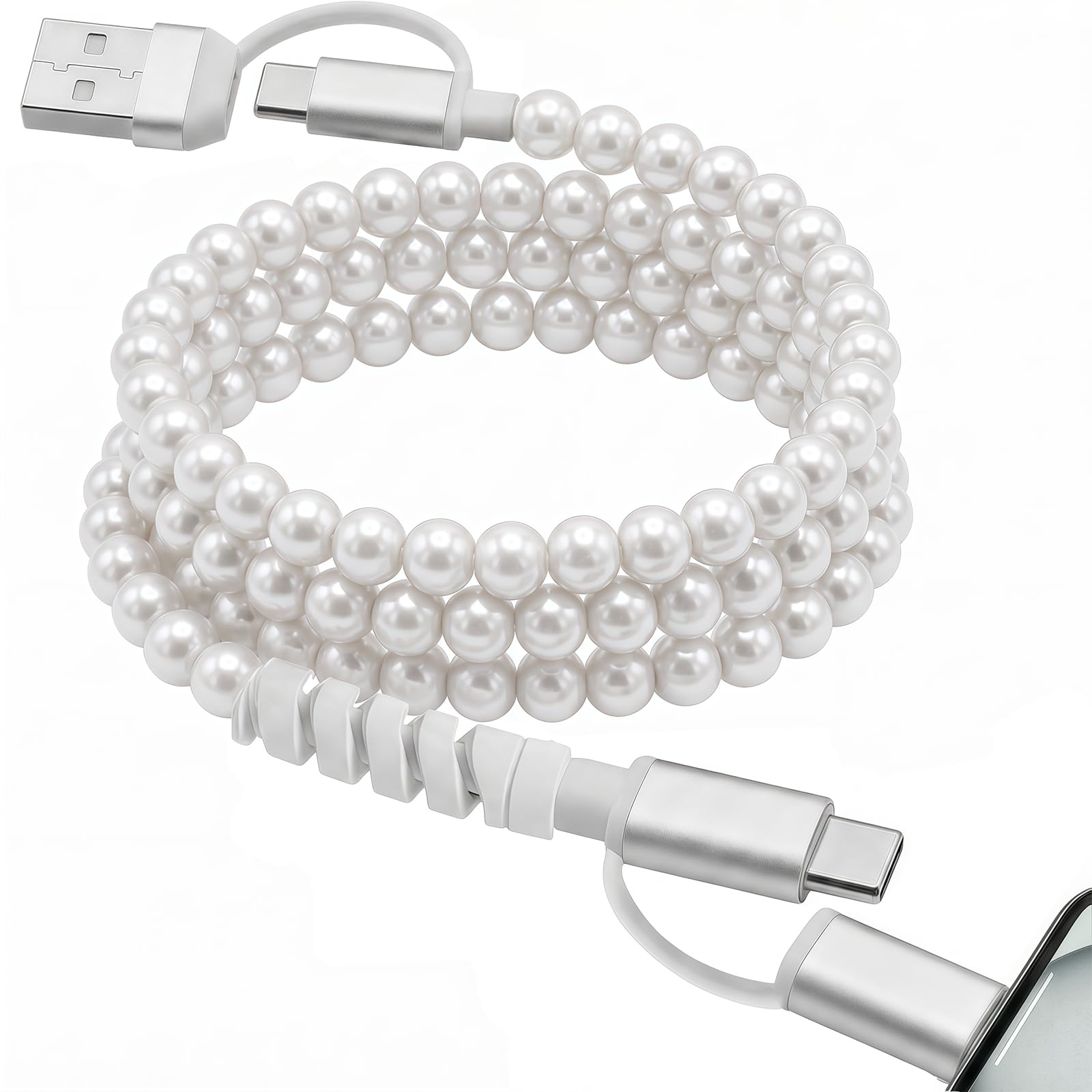 Atsidexa 4in1 Beaded Charging Cable, MFi Certified, Works with CarPlay, 3.3FT 60W Fast Charger Cord for iPhone 17/16/15/14/13/
