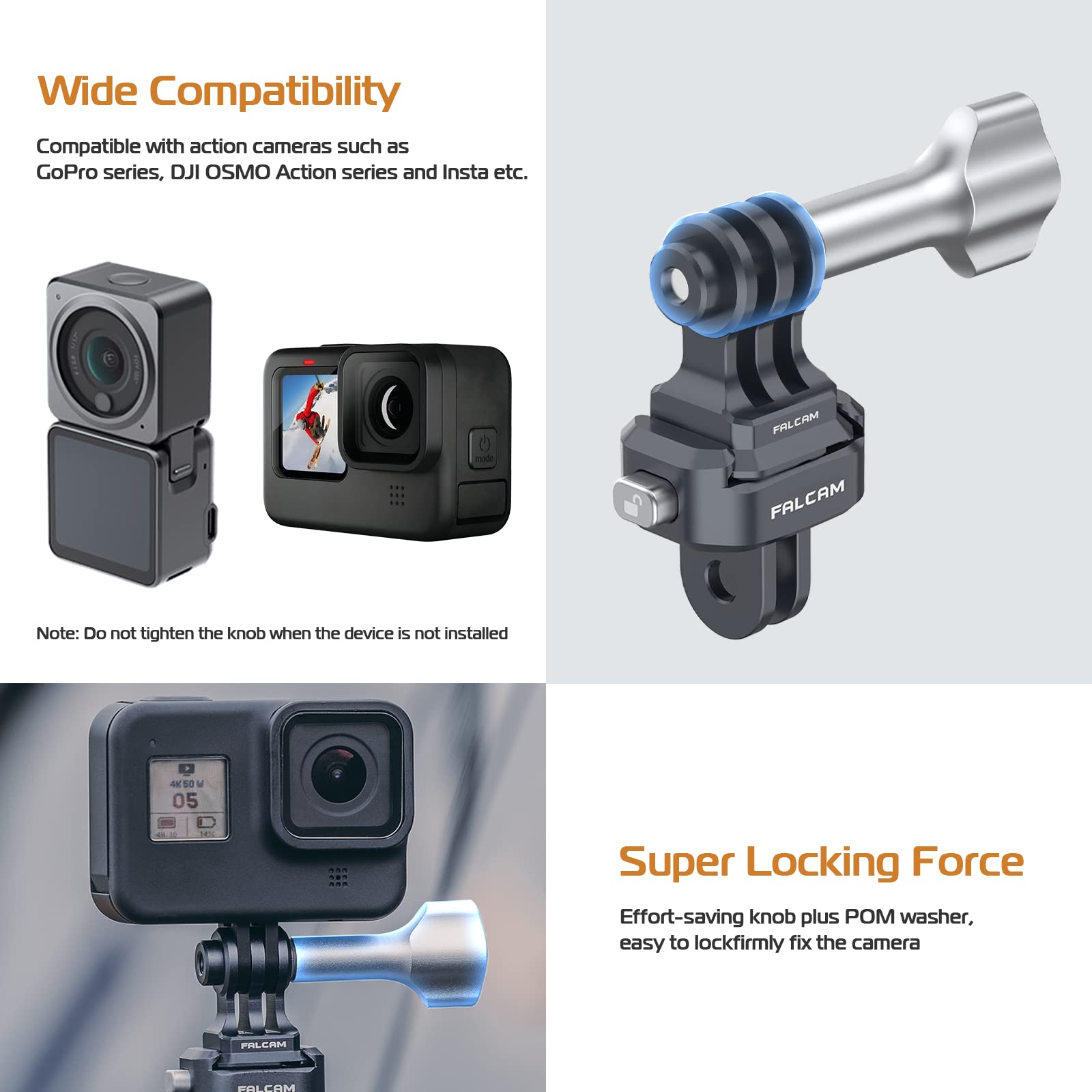 Falcam F22 Quick Release Kit For Action Cameras, Camera Mounting Adapter Convert Action Camera Interface To F22 Qr System, 22Mm