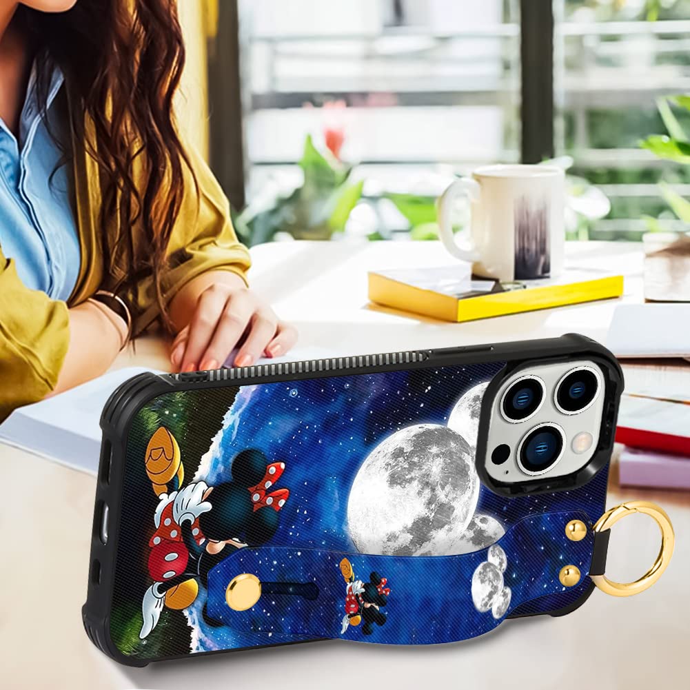 Cartoon Case For Iphone 14 Pro Max Case 6.7 Inch (2022) Cute Mickey Minnie Moon Cartoon Character Design With Lanyard Wrist Stra