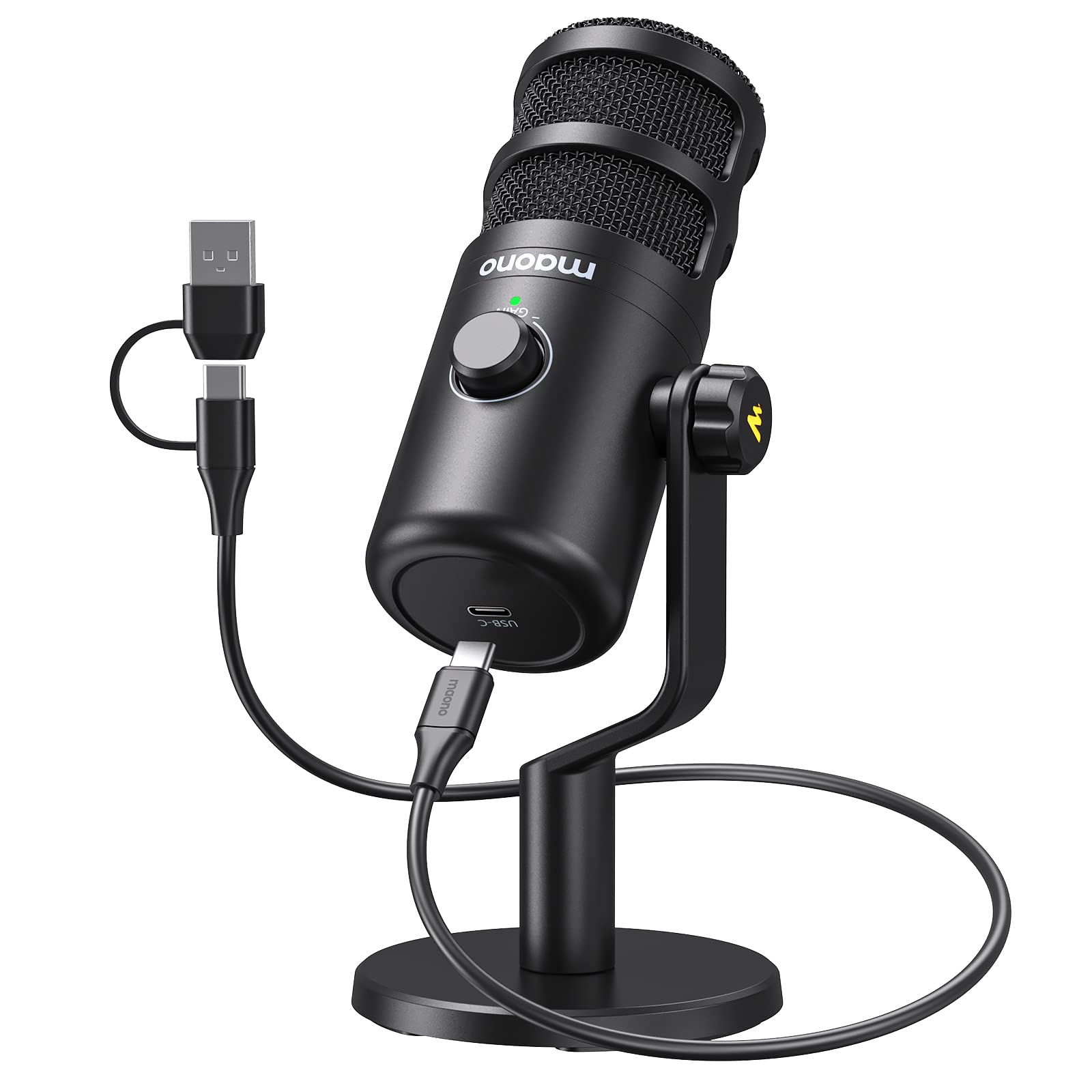 Maono Usb Dynamic Microphone, Podcast Recording Microphone With Gain Knob, Plug & Play, Metal Structure, Voice Isolating Technol