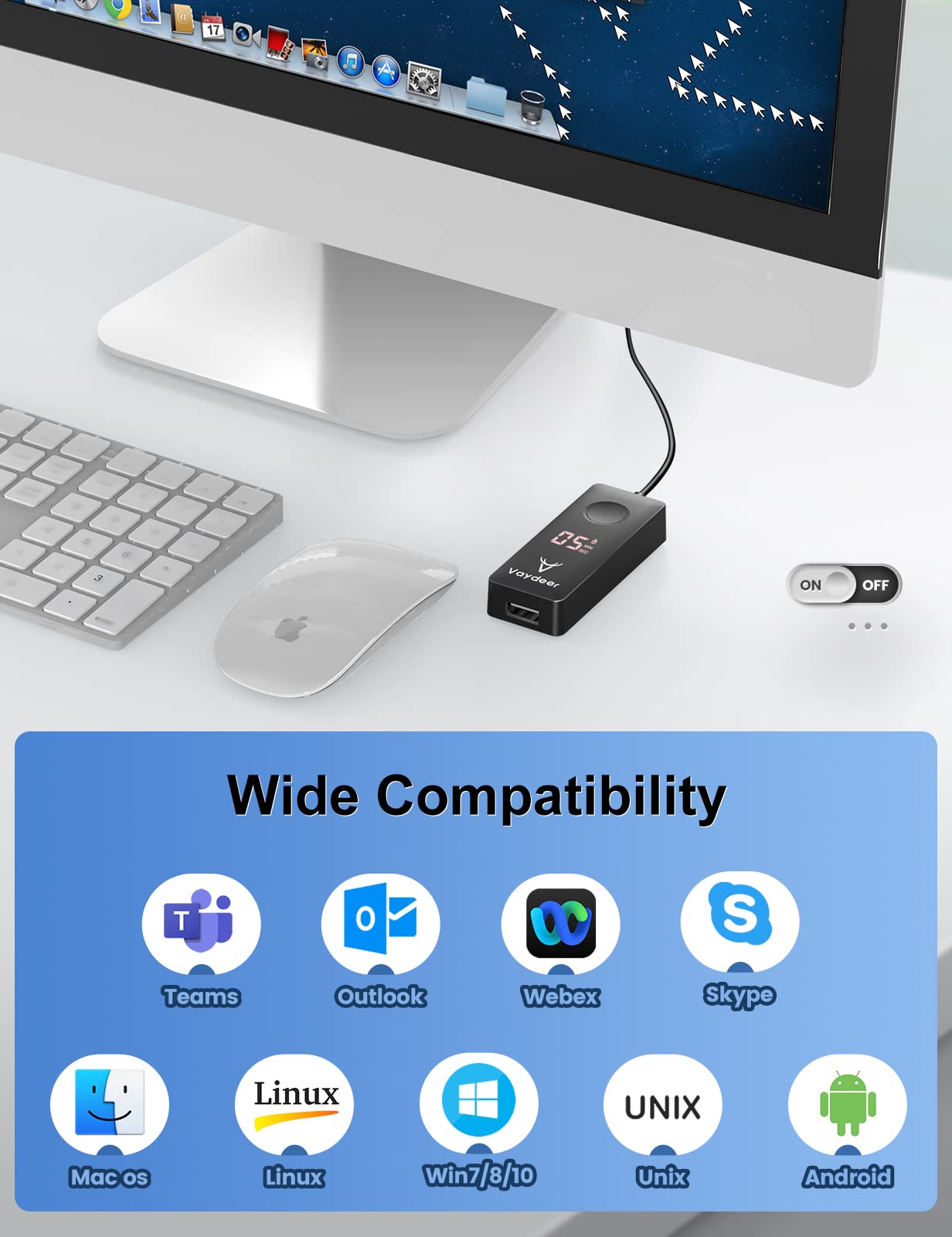 Vaydeer Automatic Mouse Jiggler Undetectable Mouse Mover Device With On/Off Switch,Simulate Mouse Movement To Prevent The Comput