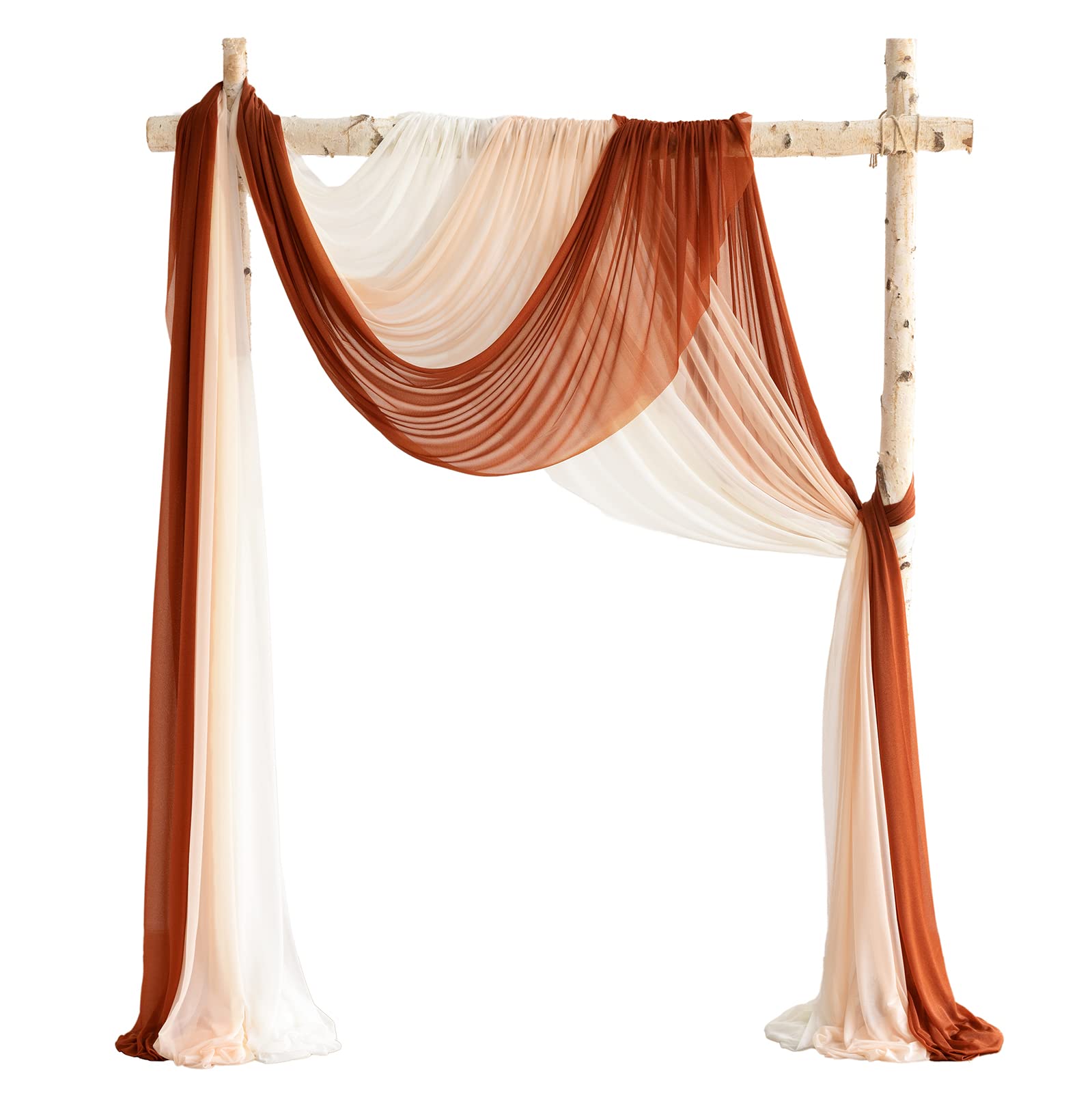 Ling'S Moment Easy Hanging Wedding Arch Chiffon Drape 3 Panels Orange 26.5Ft X 30'' W Rust Fabric For Wedding Ceremony Reception