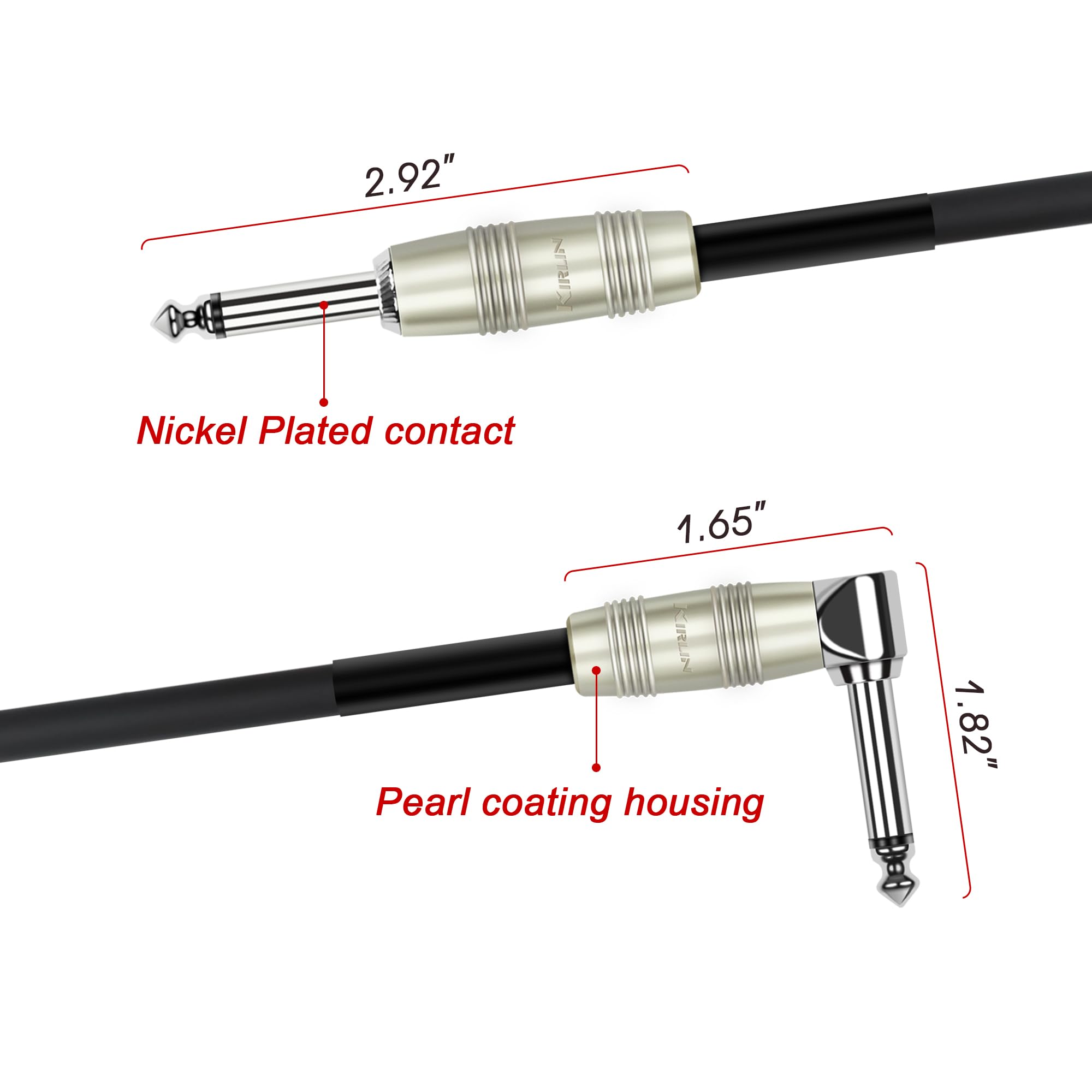 Kirlin Cable Ip 202Pr 10/Bk   10 Feet   Straight To Right Angle 1/4 Inch Plug Instrument Cable Black Pvc Jacket
