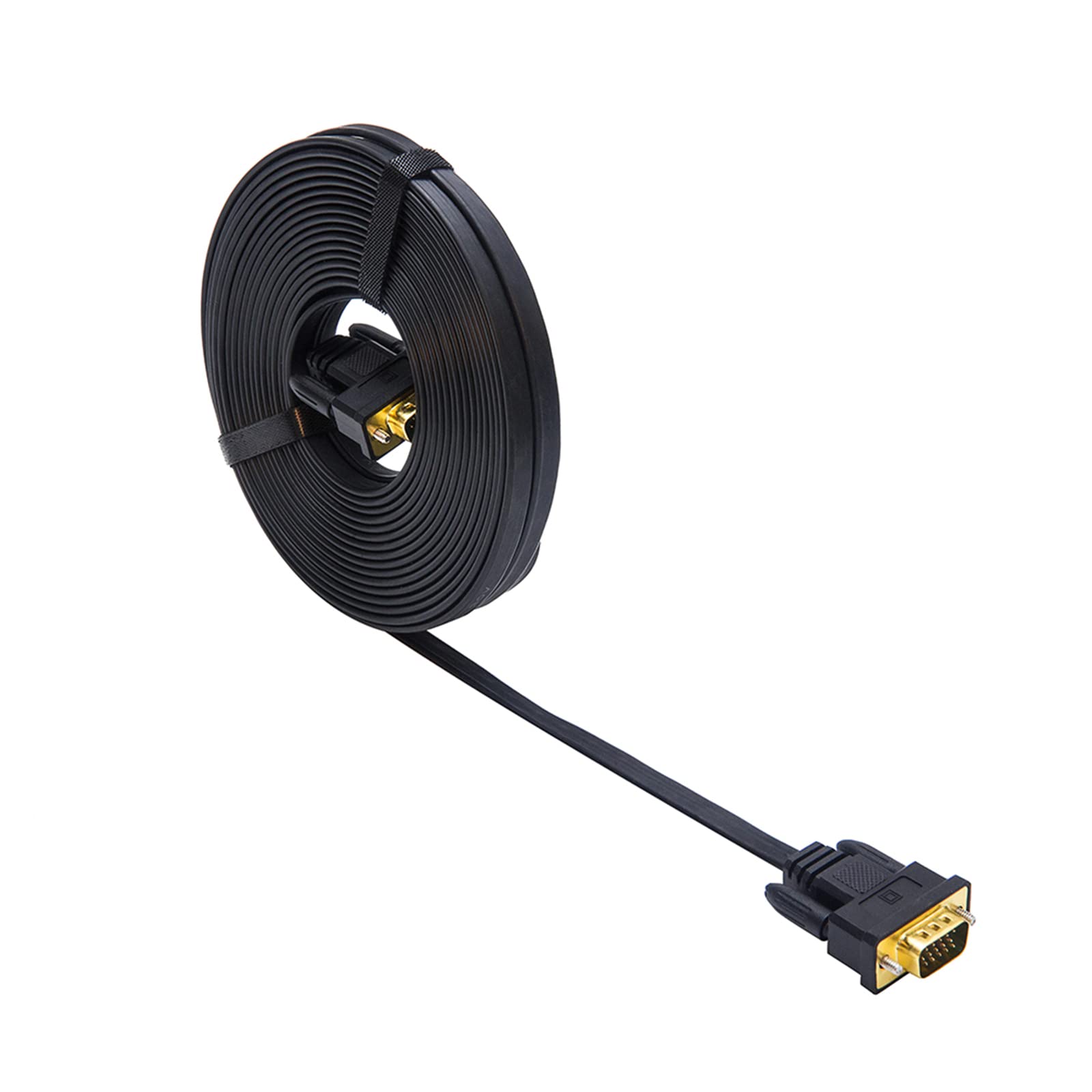 Dtech 25Ft Ultra Thin Flat Type Computer Monitor Vga Cable Standard 15 Pin Male To Male Connector Svga Wire 25 Feet   Black
