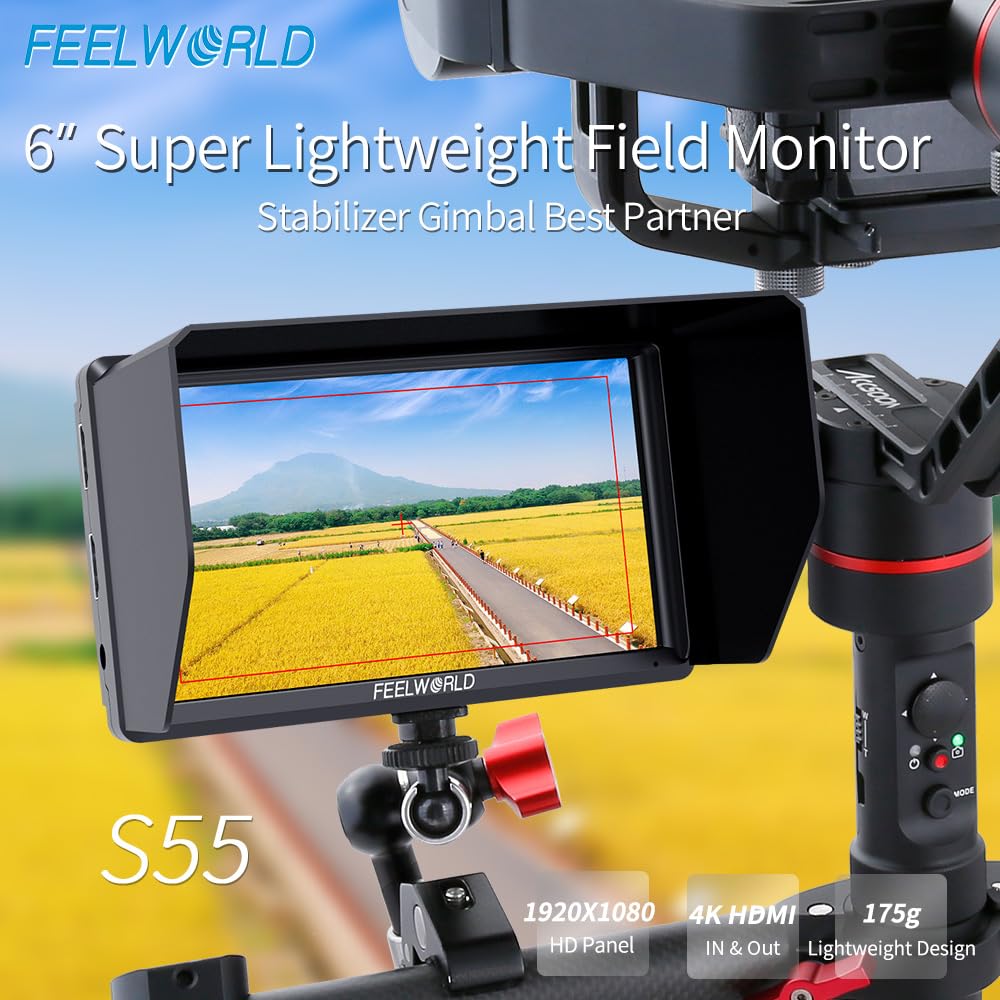 Feelworld S55 6 Inch Camera Dslr Field Monitor Small Full Hd 1920X1080 Ips Lut Video Peaking Focus Assist With 4K Hdmi 8.4V Dc I