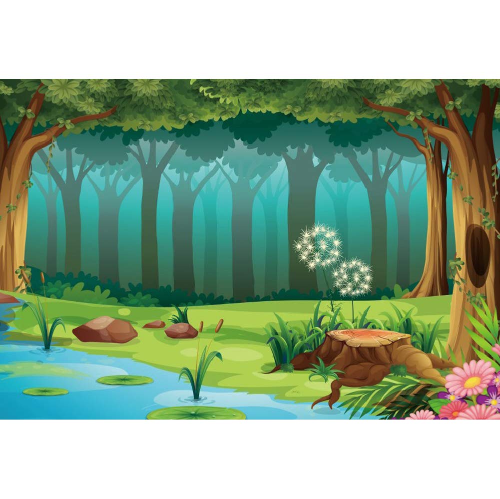 Leyiyi 5X3Ft Enchanted Forest Photography Background Fairy Tale World Woodland Spring Floal Flowers River Cartoon Banner Backdro