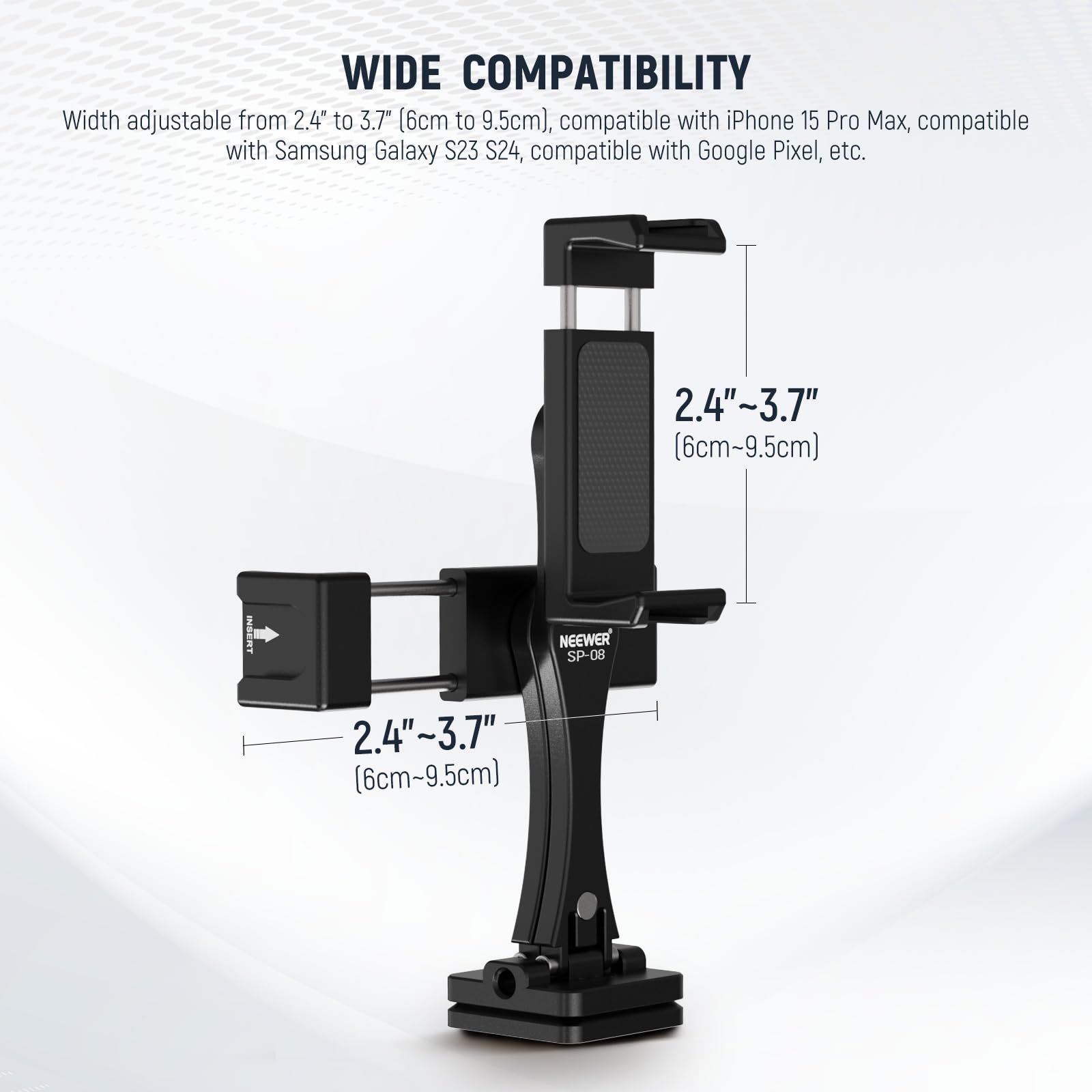 Neewer Metal Phone Tripod Mount Adapter With Arca Qr Base, 360 Rotatable Dual Cell Phone Clip Clamp Holder With 4 Cold Shoes Com