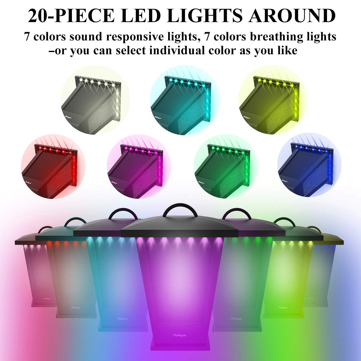 Pohopa Bluetooth Speakers Waterproof, 2 Packs True Wireless Stereo Sound 20W Dual Pairing Lantern Outdoor Speakers With 20 Piece