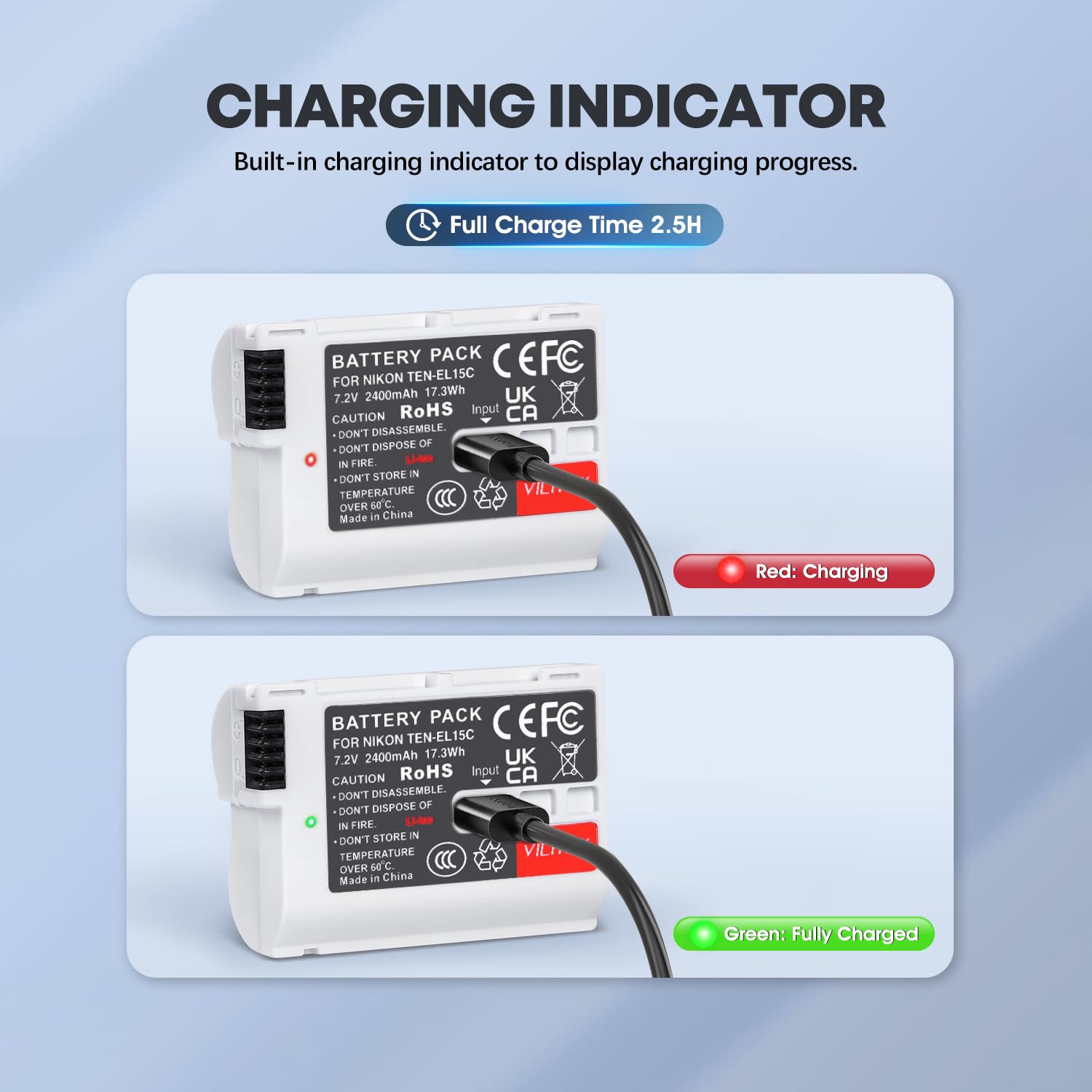 VILTROX EN-EL15C 2400mAh Rechargeable Camera Battery Type-C Fast Charging for Nikon Zf Z8 Z7 Z6 D850 D750
