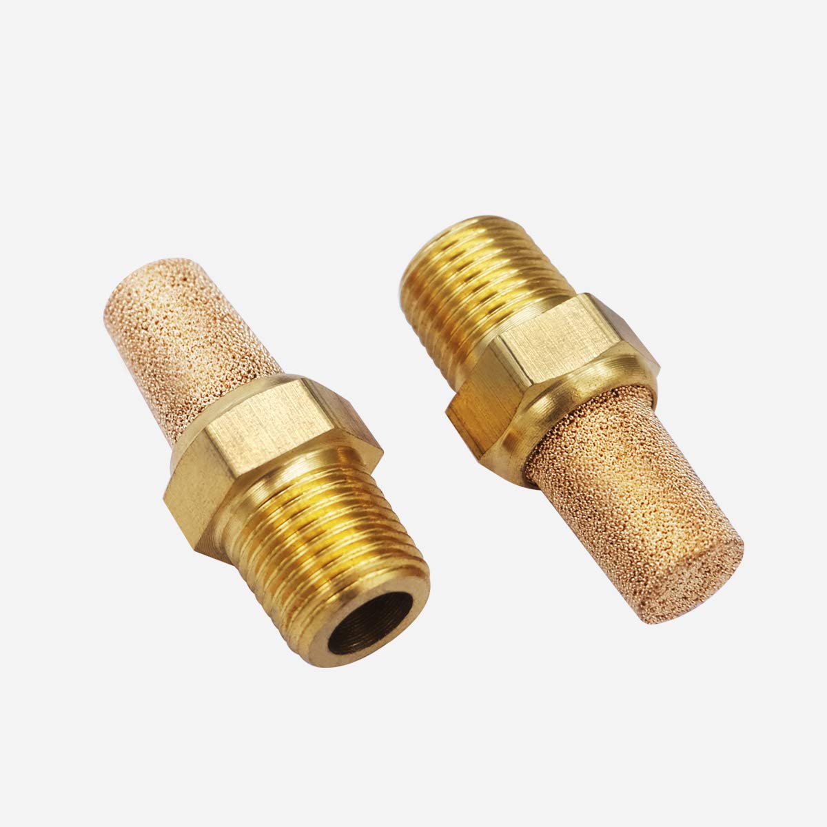 Mxuteuk 10Pcs Brass Pneumatic Muffler Filter Noise Silencer, Hex Sintered Silencer Air Line Fitting 1/8 '' Npt Xyq G (1 8)