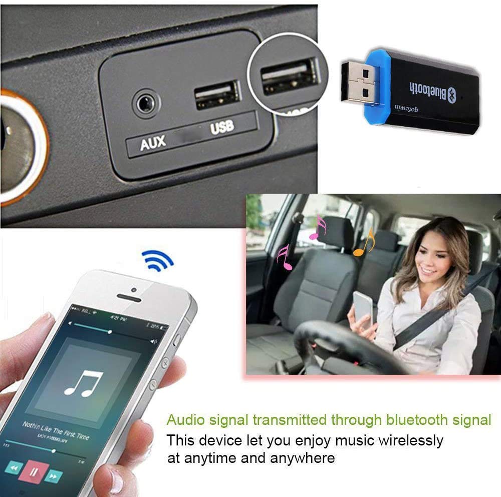 Qofowin Usb Bluetooth Receiver Adapter, Wireless Audio Adapter Car Kit Music Receiver For Home Stereo/Car Stereo Sound System Sp