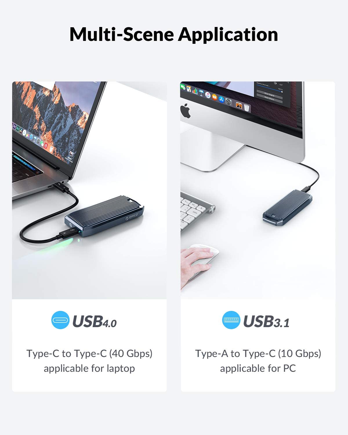 ORICO M.2 Enclosure for NVMe SSD, USB4.0 40Gbps Type C to M Key B+M Key 2280 Aluminum External SSD Case Compatible with Thunderbolt 3/4 USB3.2/3.1/3.0/ Type C M2V01