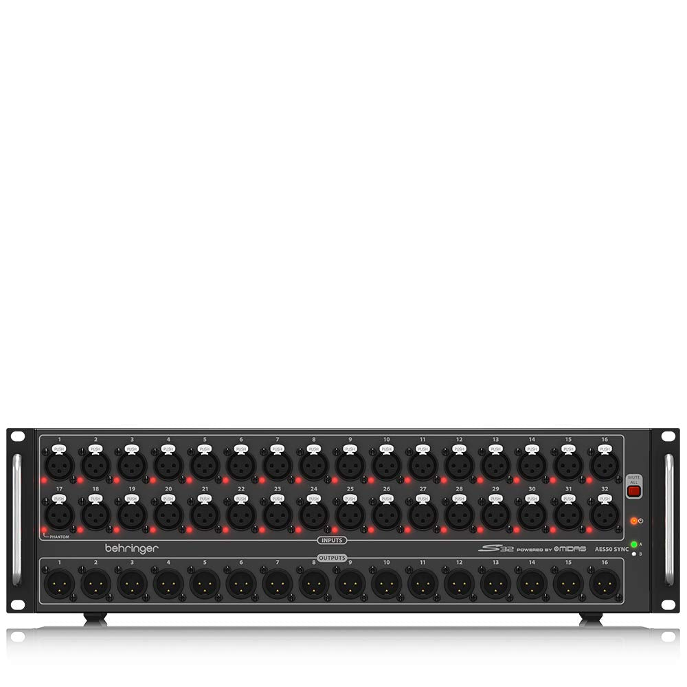 Behringer S32 I/O Box With 32 Remote Controllable Midas Preamps, 16 Outputs And Aes50 Networking Featuring Klark Teknik Supermac