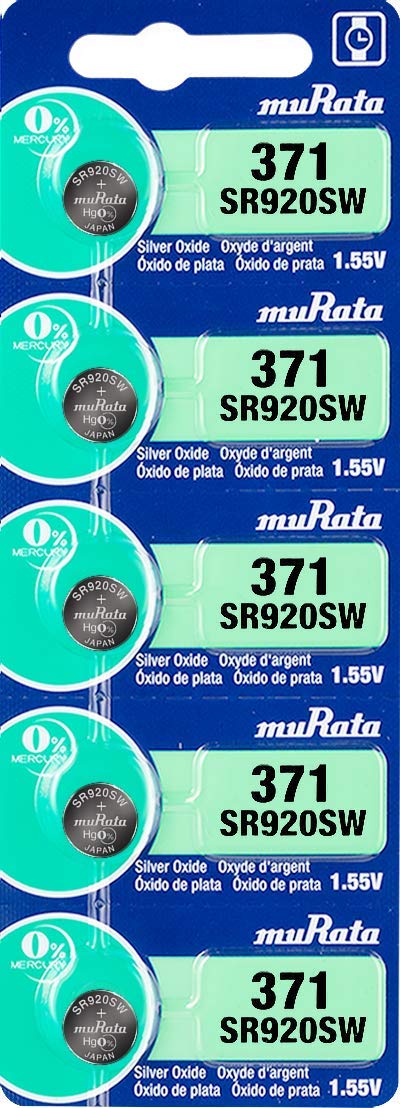 Murata 371 Battery Sr920Sw 1.55V Silver Oxide Watch Button Cell (5 Batteries)