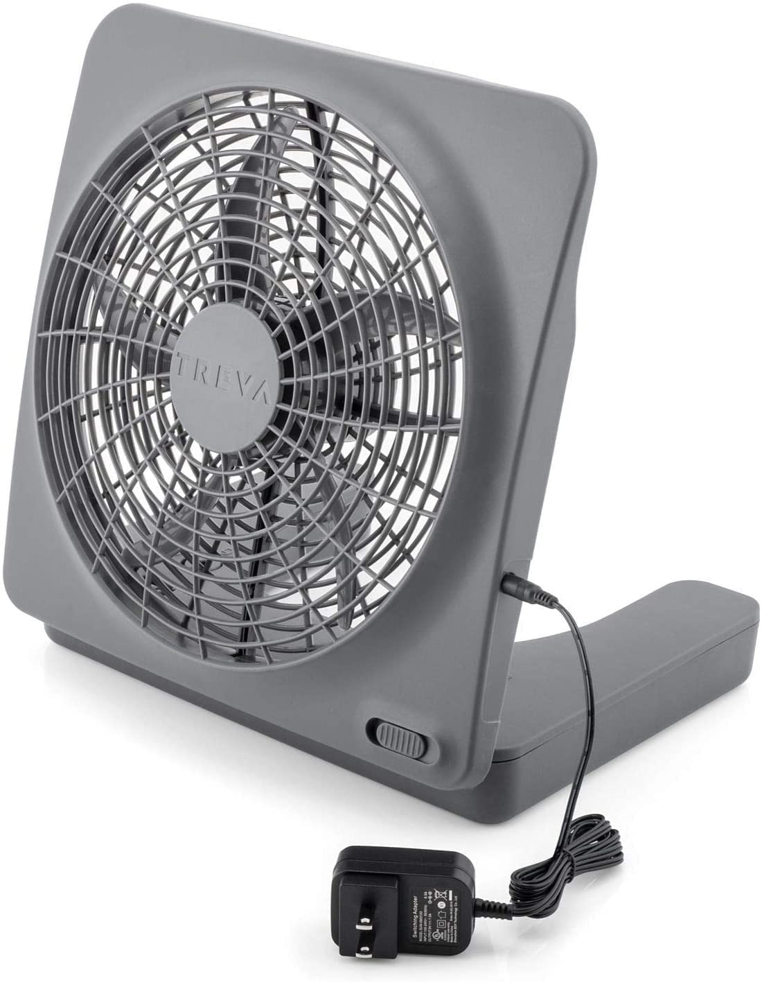 O2Cool Treva 10 Inch Portable Desktop Air Circulation Battery Fan, 2 Speed, Compact Folding & Tilt Design, With Ac Adapter (Grap