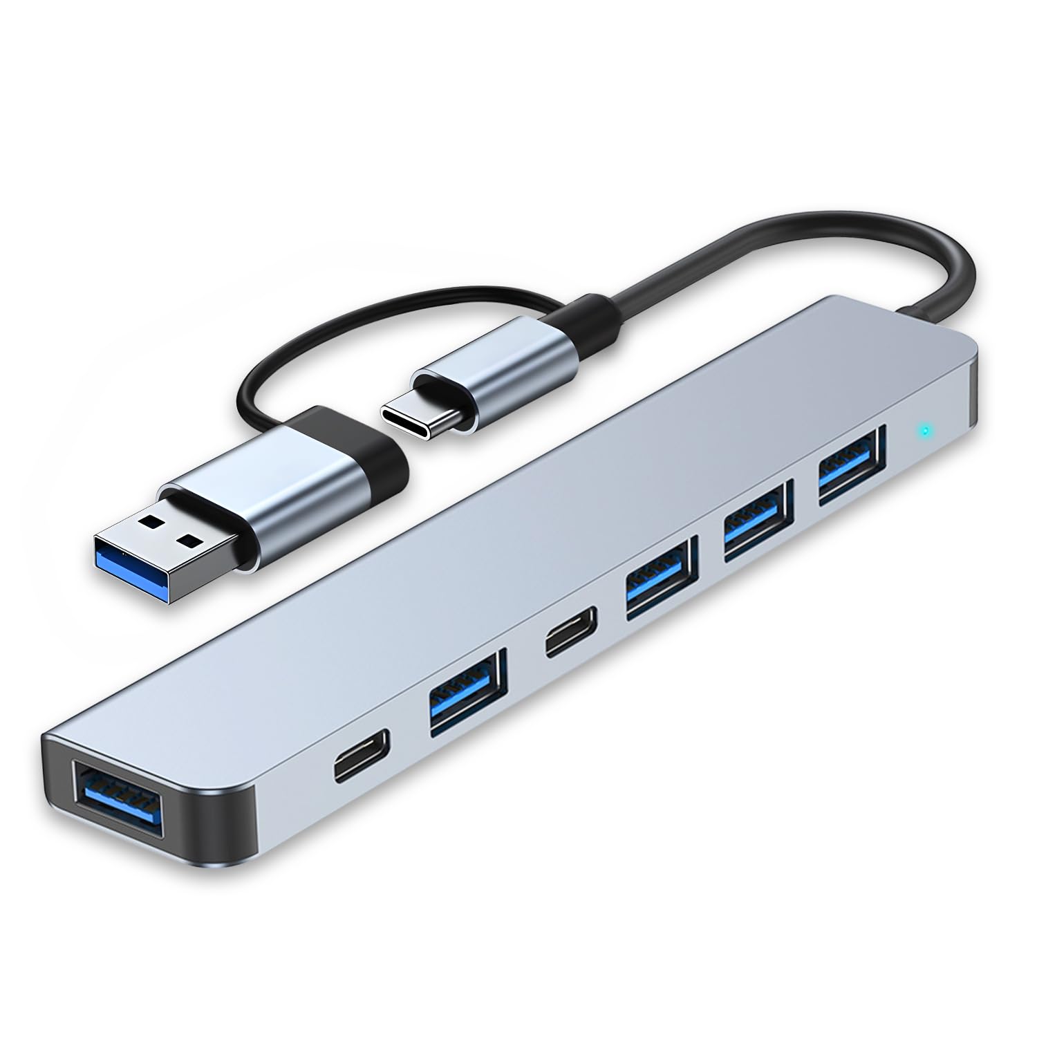 Usb C Hub Splitter 7 In 1 Port Extender Multiport Usb Adapter With 5 Usb A Port & 2 Usb C Port Docking Station For Macbook Pro/Ipad Pro/Surface Pro/Hp Laptop/Galaxy Phones (1 To 7)