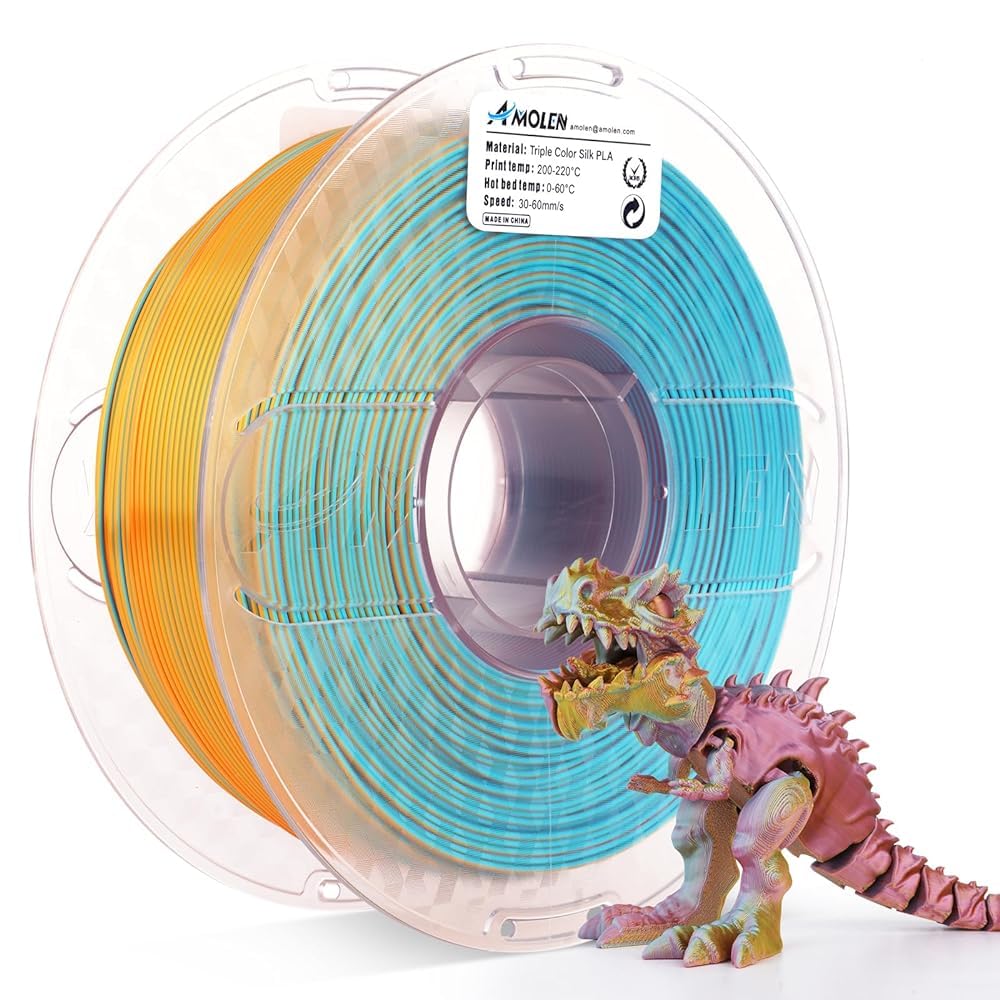 Amolen 3D Printer Filament, Triple Colors Coextrusion Silk Pla Filament 1.75Mm, Rainbow Pla Filament With Silk Pla Turquoiso/Cor