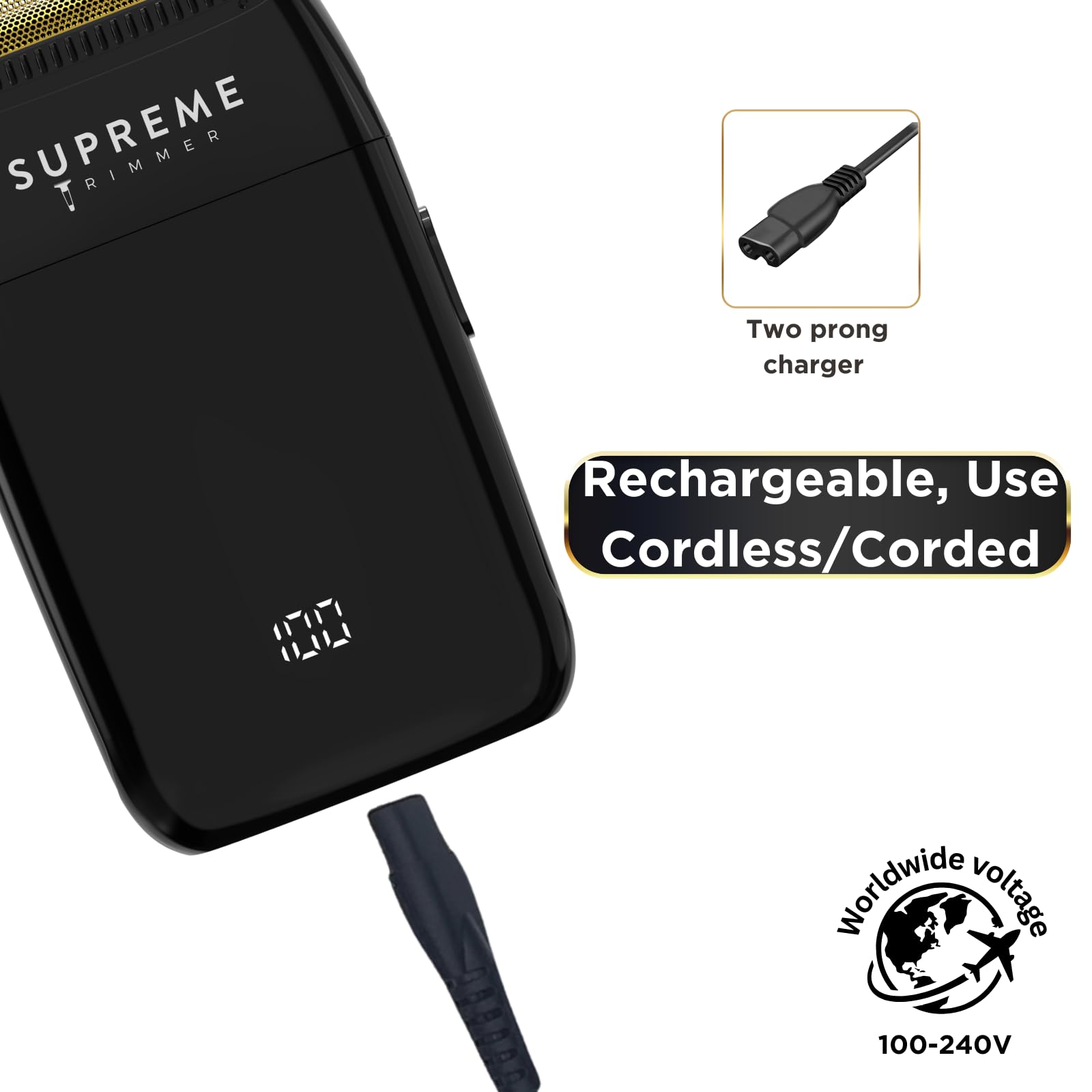 Supreme Trimmer Crunch Lite Foil Shaver For Men (60 Minute Runtime) Men'S Electric Razor For Bald Head, Stubble |Stf600 Black