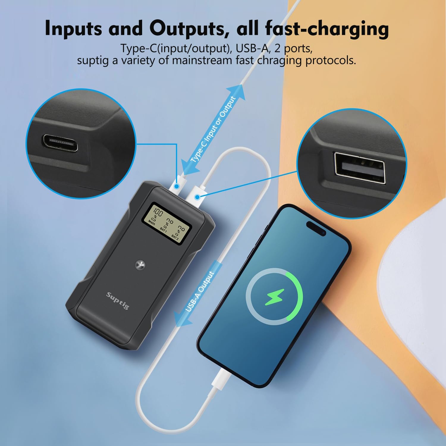 Suptig Power Bank With Battery Charger, 10,000Mah Battery Pack Charger Box For Dji Action 5, Action 4, Action 3 Battery.