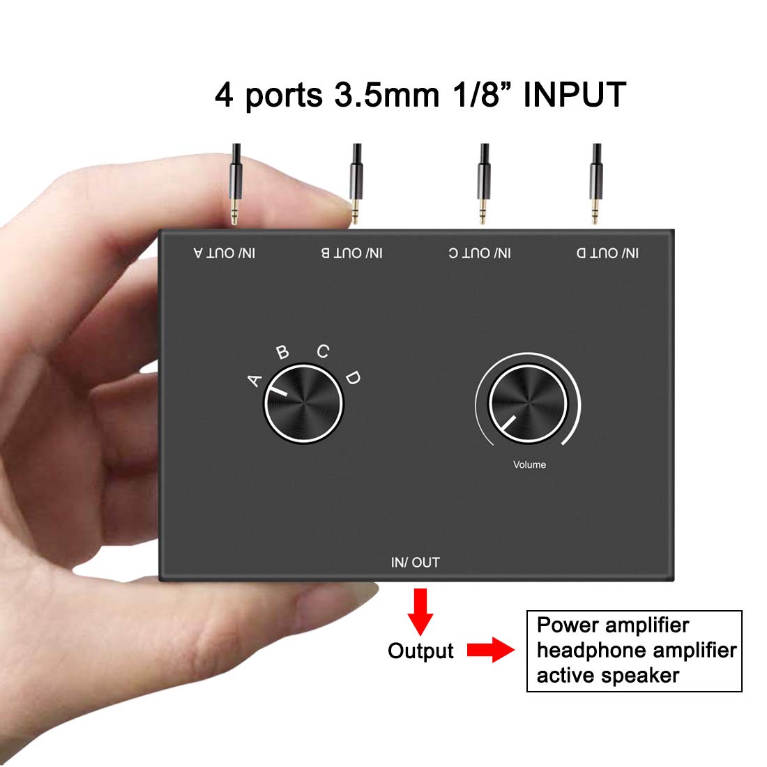 4 Way 3.5Mm Stereo Audio Switch, Aux 3.5Mm Audio Switch Audio Switcher Passive Speaker Headphone Manual Selector Splitter Box Audio Sharing (4/1 In  1/4 Out)
