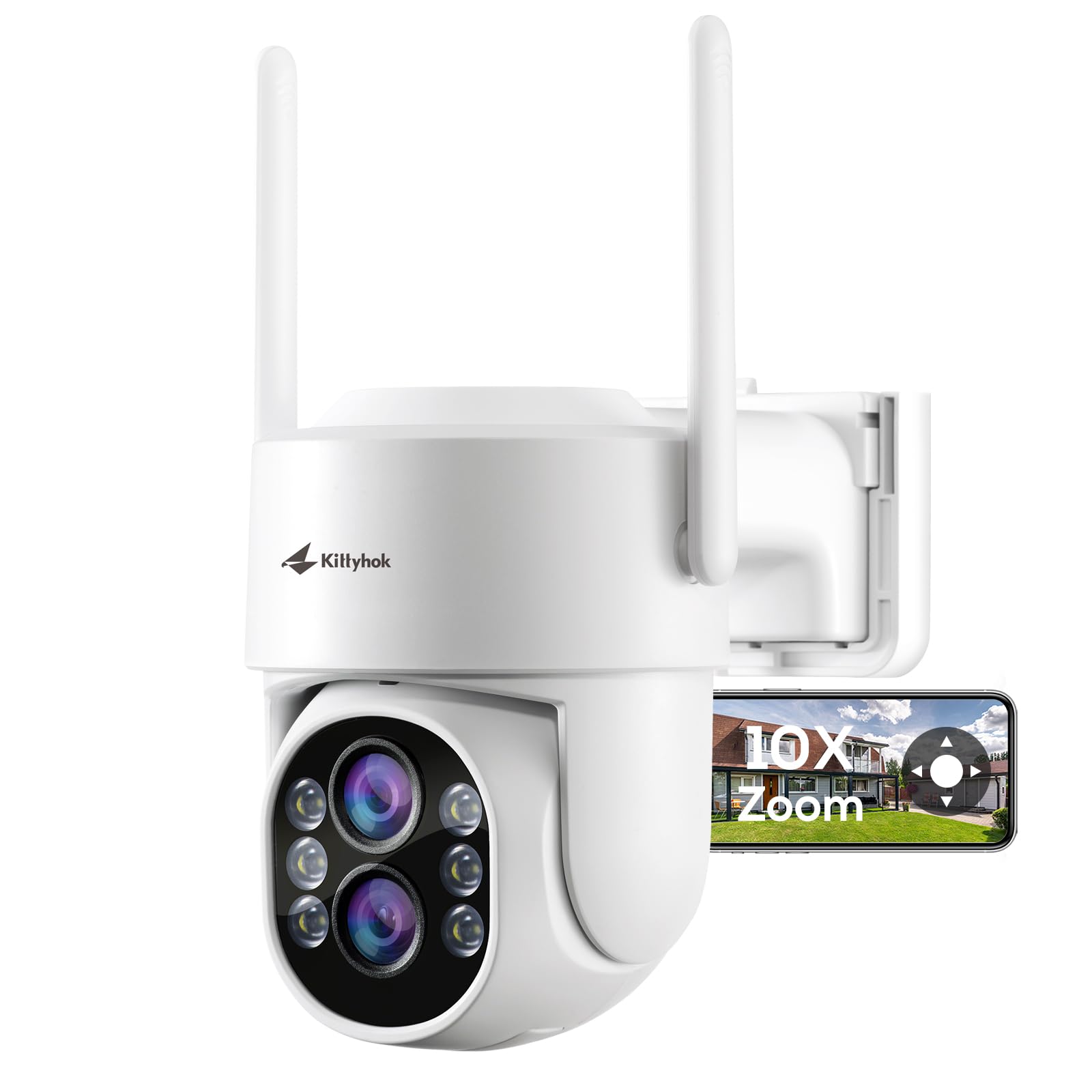 Kittyhok Dual Lens PTZ Security Camera Wireless Outdoor | 2K FHD Wireless Security Camera with 10X Hybrid Zoom, 360 Viewing, Aut