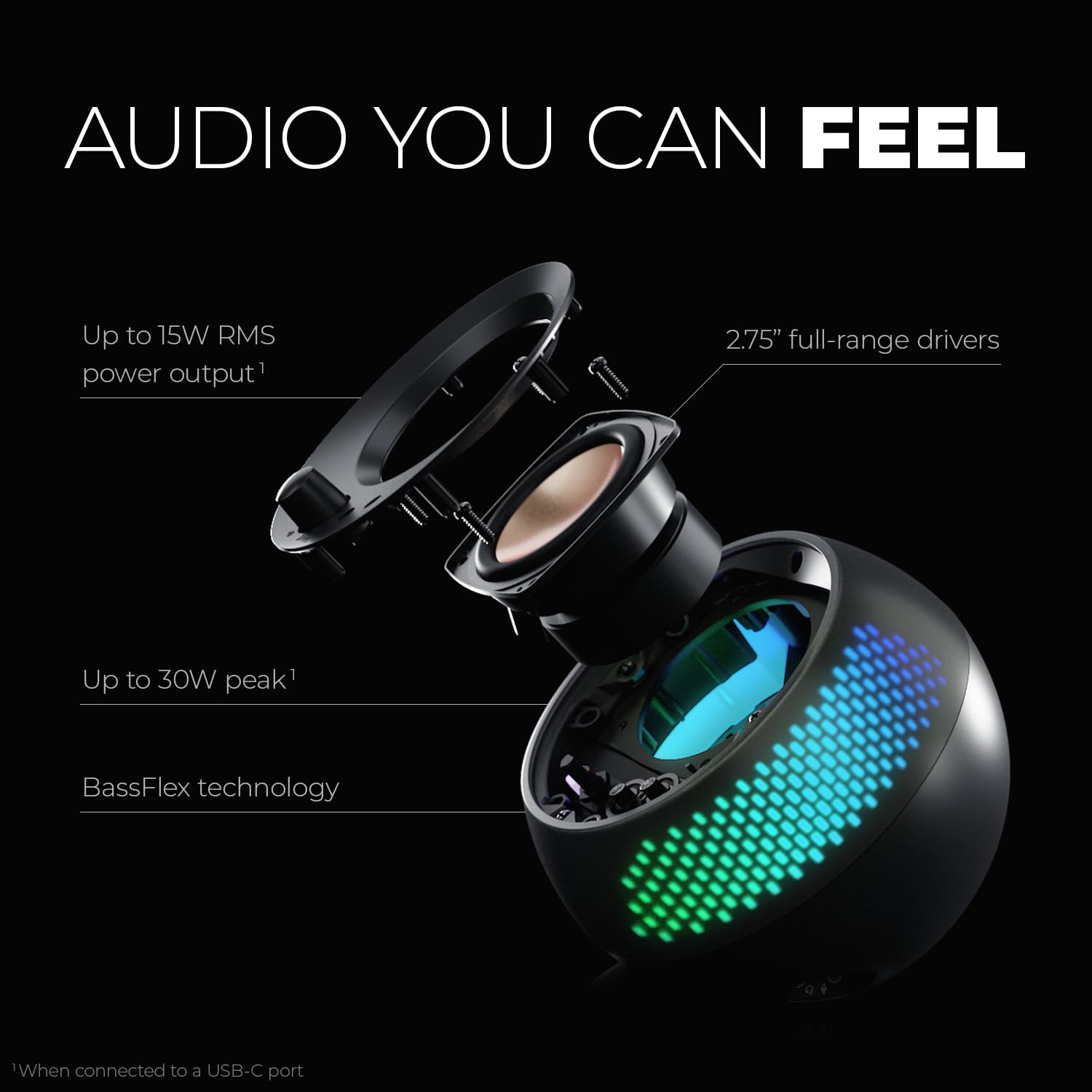 Creative Pebble X 2.0 Usb-C Computer Speakers With Customizable Rgb Lighting, Bluetooth 5.3, Usb Audio, Up To 15W Rms Power For