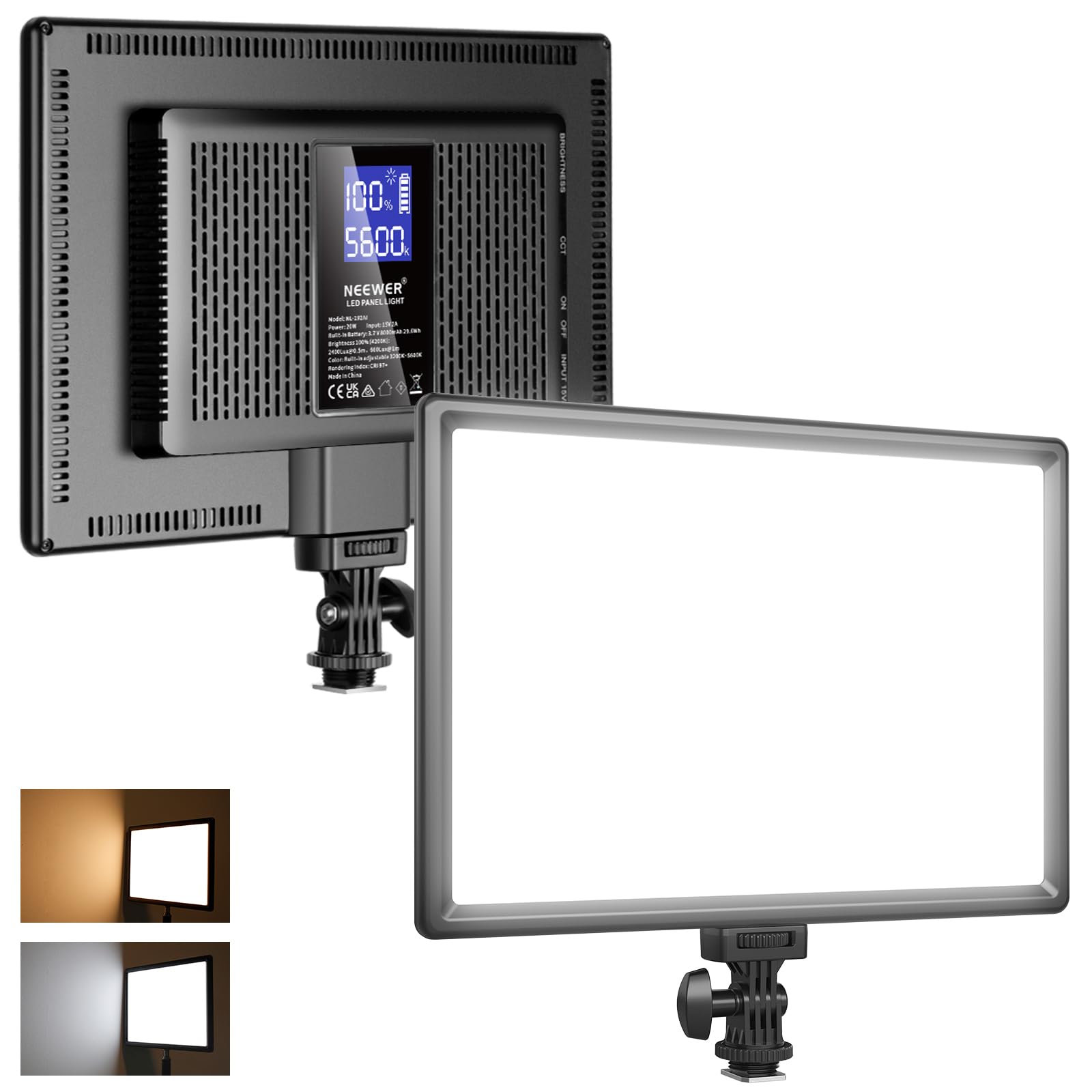 Neewer 192 Led Video Light Panel, 20W Ultra Thin Bi Color Dimmable Dslr Camera Soft Light With 8000Mah Built In Lithium Battery,