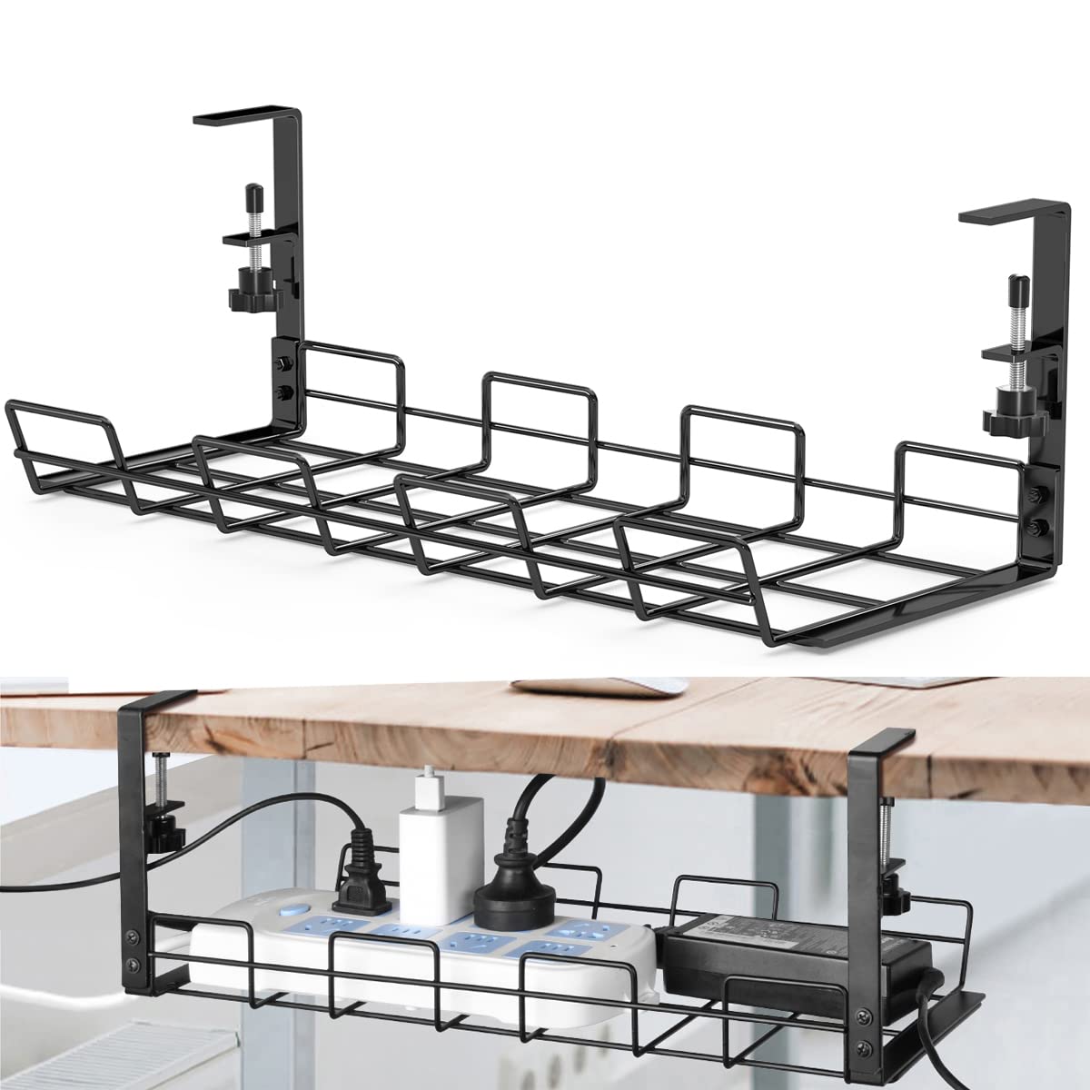 No Drill Under Desk Cable Management Tray, Sturdy Metal Wire Organizer Under Desk Basket For Office And Home Standing Desk