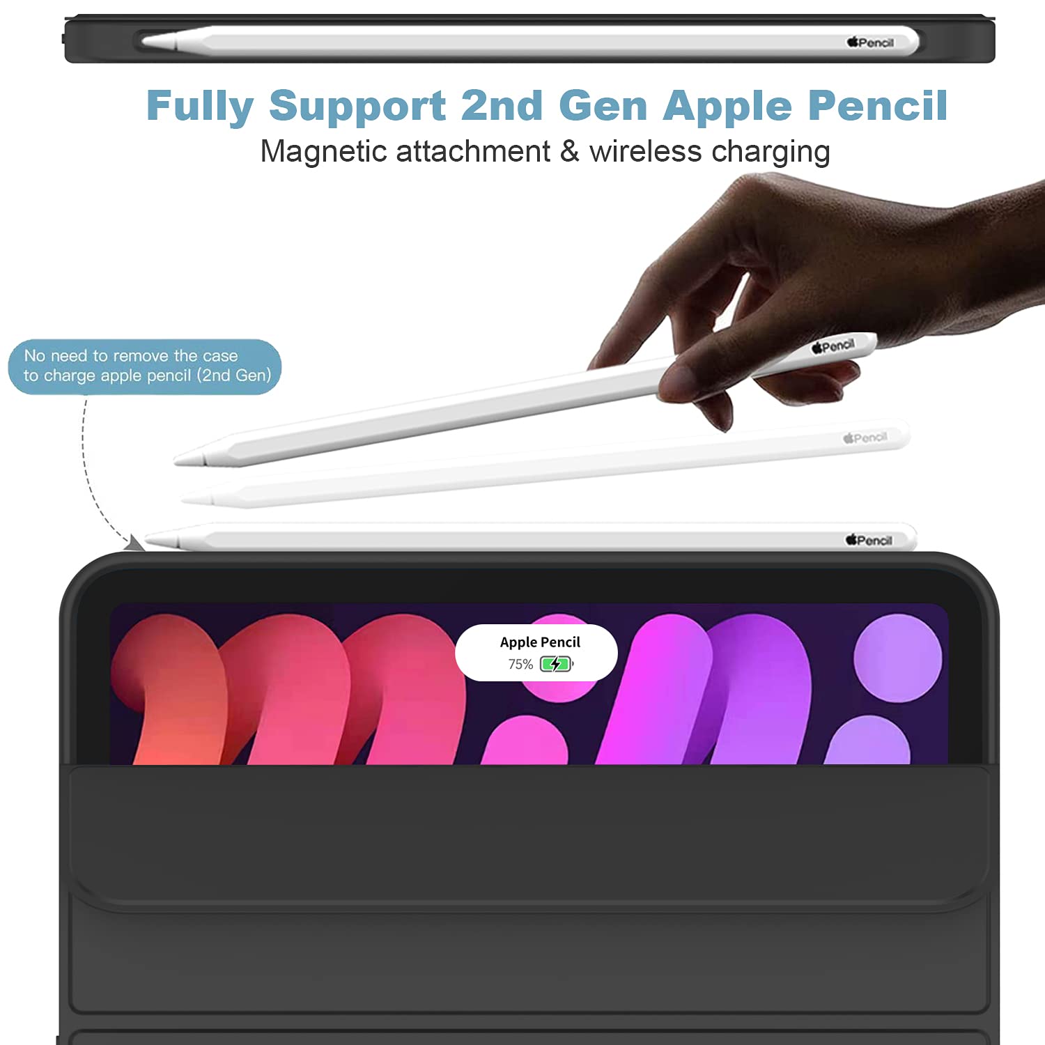 Imieet Ipad Mini 7 Case 2024 (A17 Pro), Ipad Mini 6 Case (8.3 Inch,2021 Model), Ipad Mini 7Th/6Th Generation Case With Pencil Holder, Trifold Stand Smart Case With Soft Tpu Back,Black