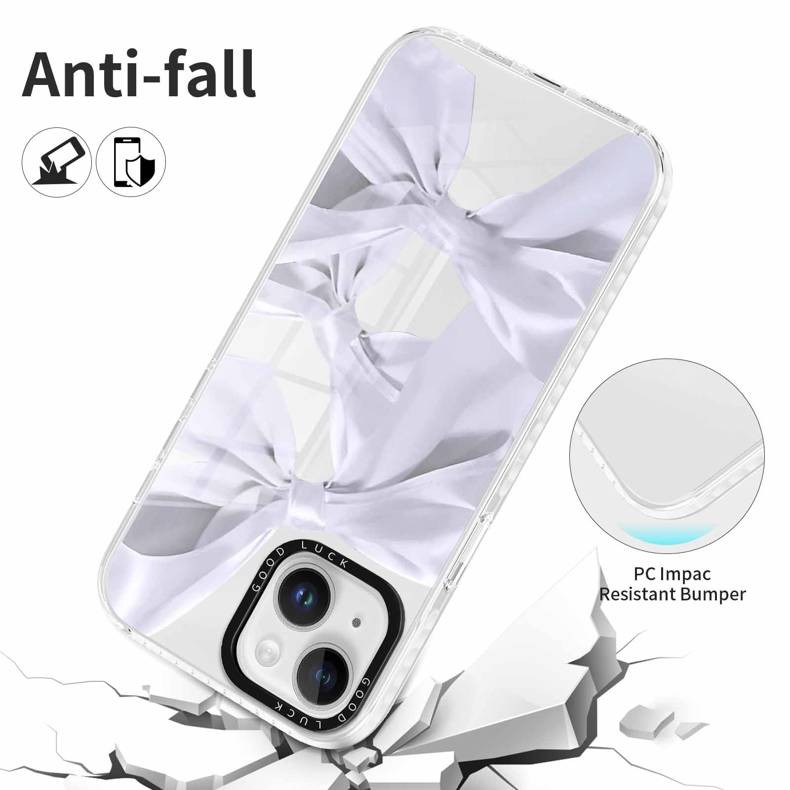 Rumdey 2 Pack Clear Bow Phone Case For Iphone 14 Plus 6.7 Inch, Cute Aesthetic Pattern Design Protective Soft Slim Shockproof Tp