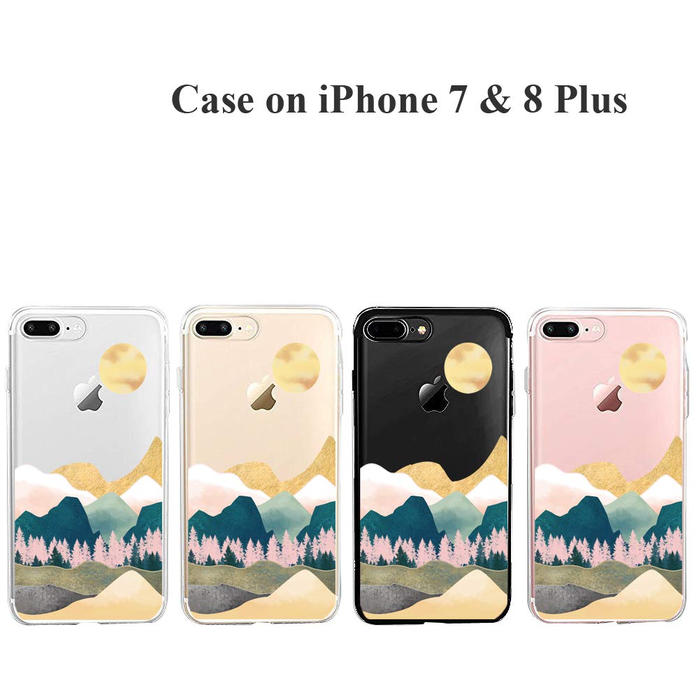 Unov Phone Case for iPhone 8 Plus 7 Plus Clear Embossed Pattern TPU Shock Absorption Slim Protective Sierra Mountains 5.5 Inch